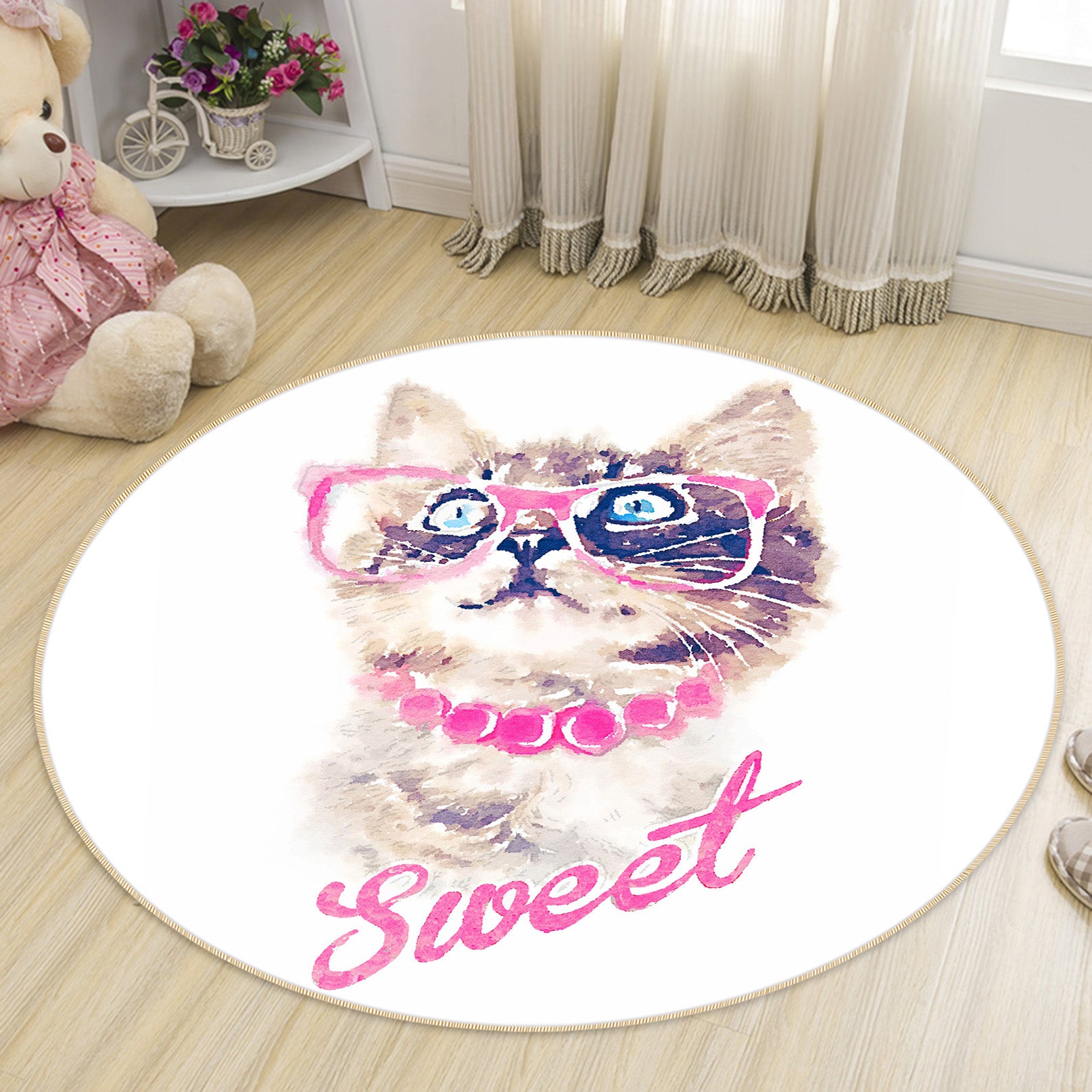 3D Cat 38035 Animal Round Non Slip Rug Mat