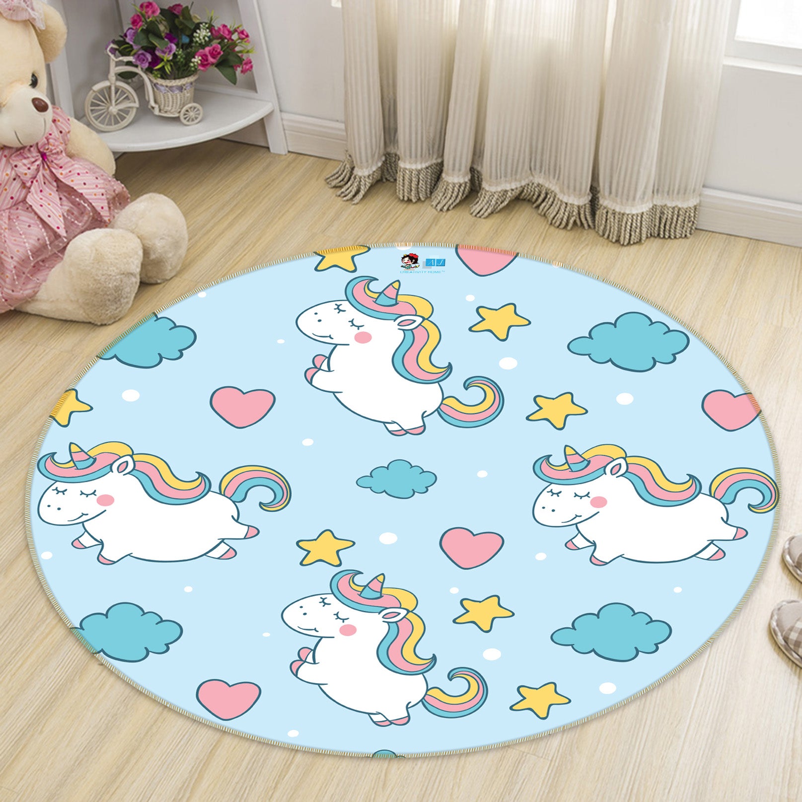 3D Unicorn Pattern 81123 Round Non Slip Rug Mat