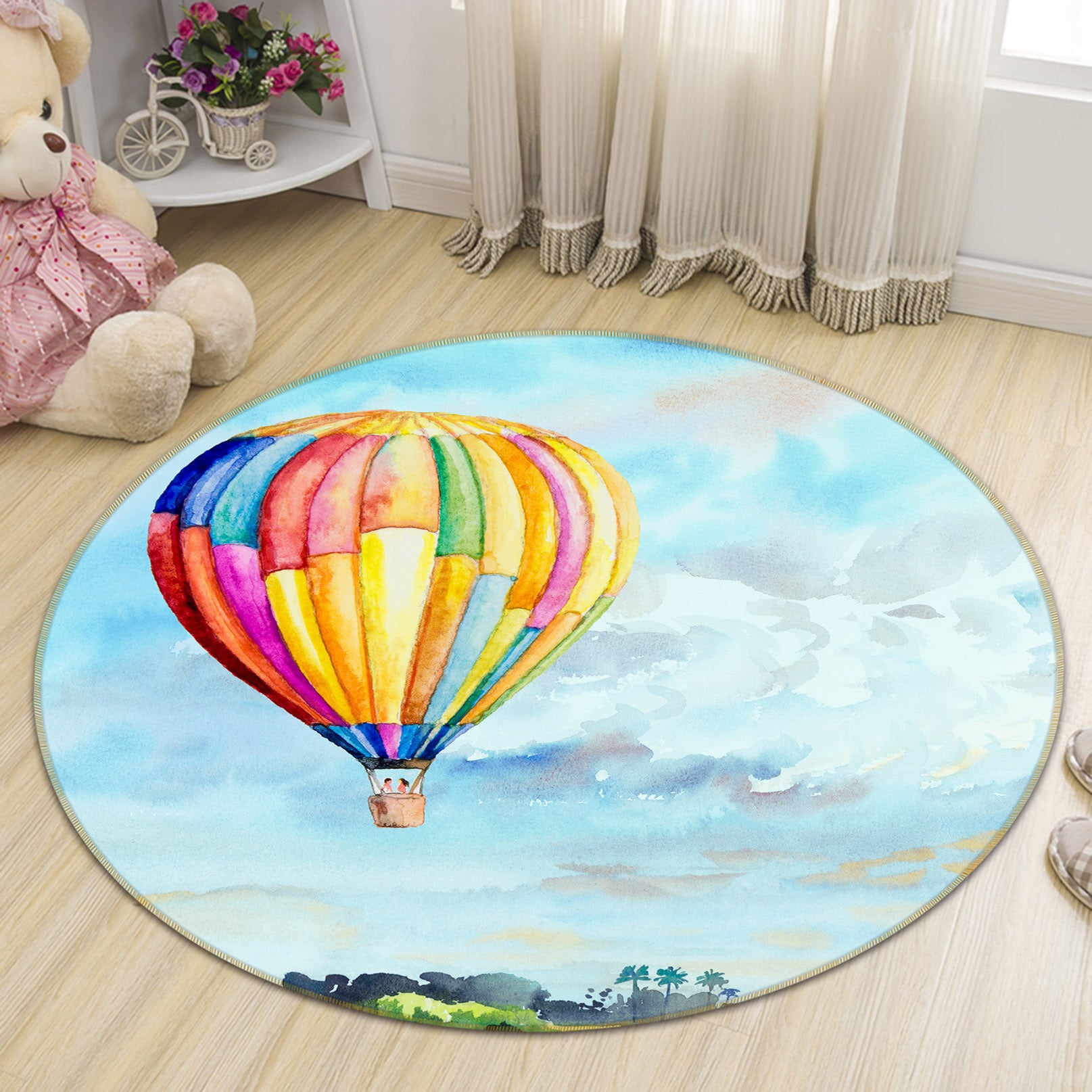 3D Hot Air Balloon 71235 Round Non Slip Rug Mat