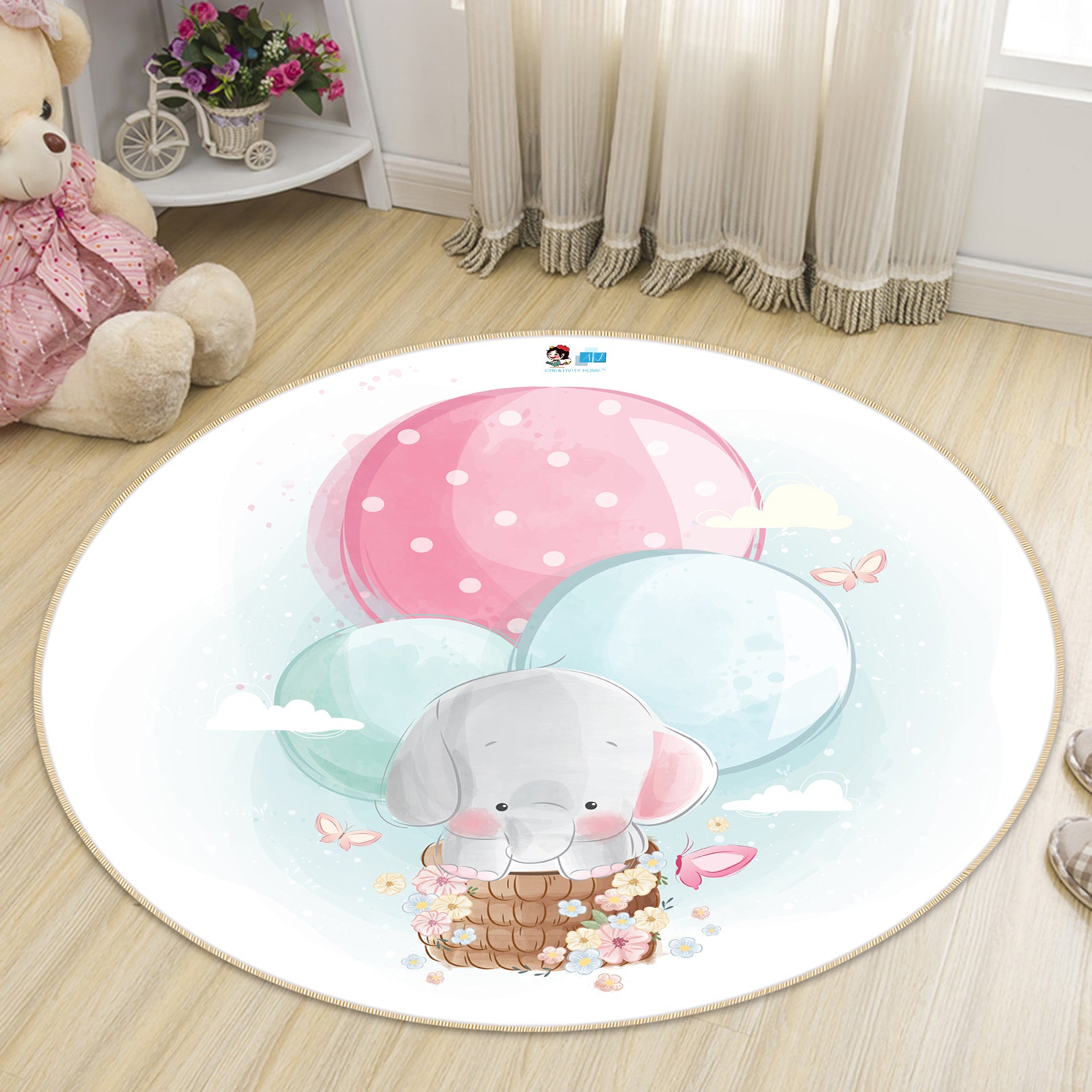 3D Balloon Elephant 74251 Round Non Slip Rug Mat