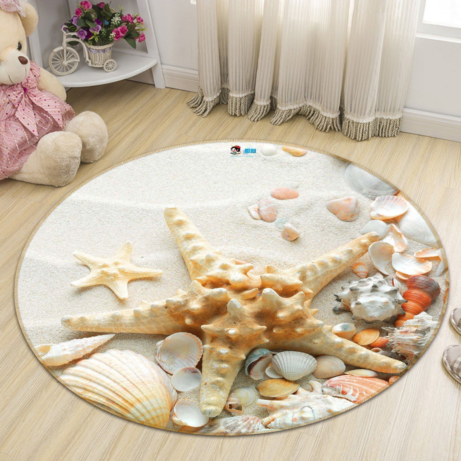 3D Sandy Beach Starfish 24 Round Non Slip Rug Mat Mat AJ Creativity Home