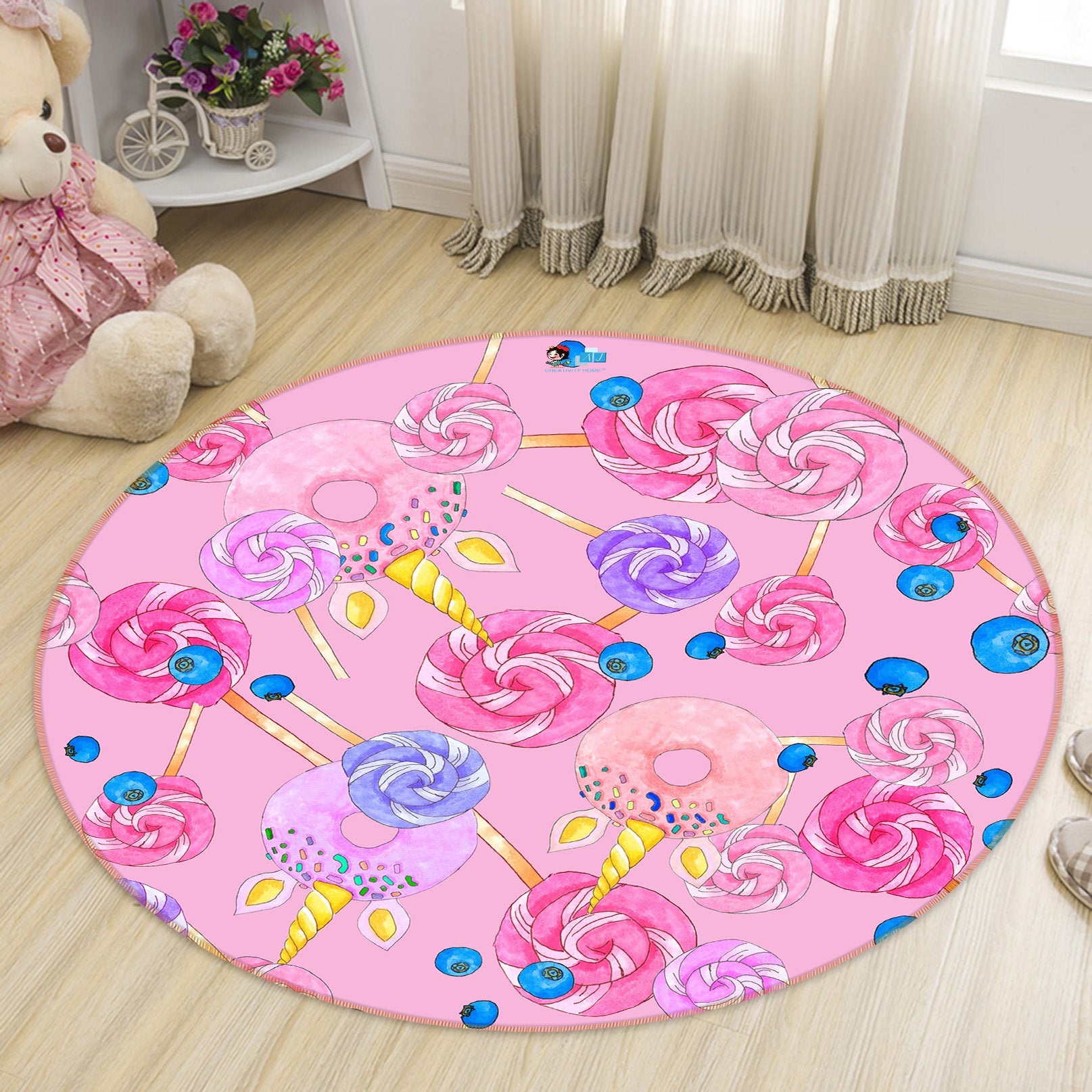 3D Pink Lollipop 81056 Round Non Slip Rug Mat