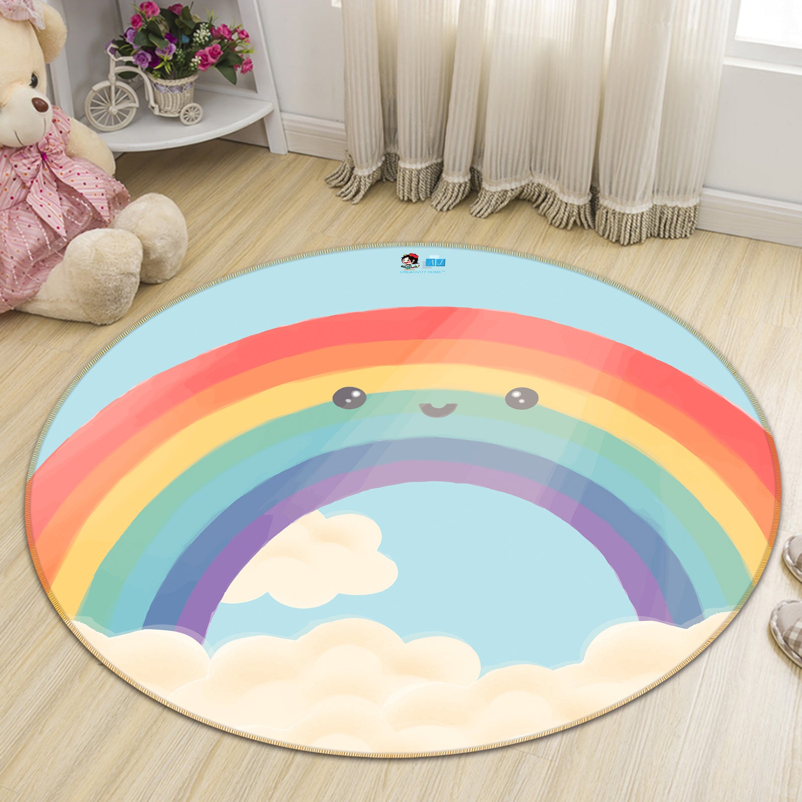 3D Rainbow Clouds 81041 Round Non Slip Rug Mat