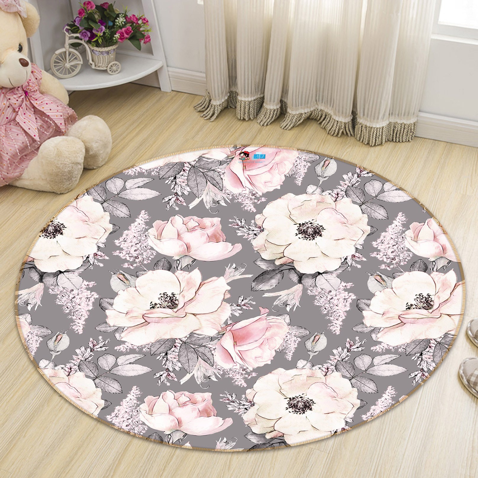 3D Hand Painted Flowers 80231 Round Non Slip Rug Mat