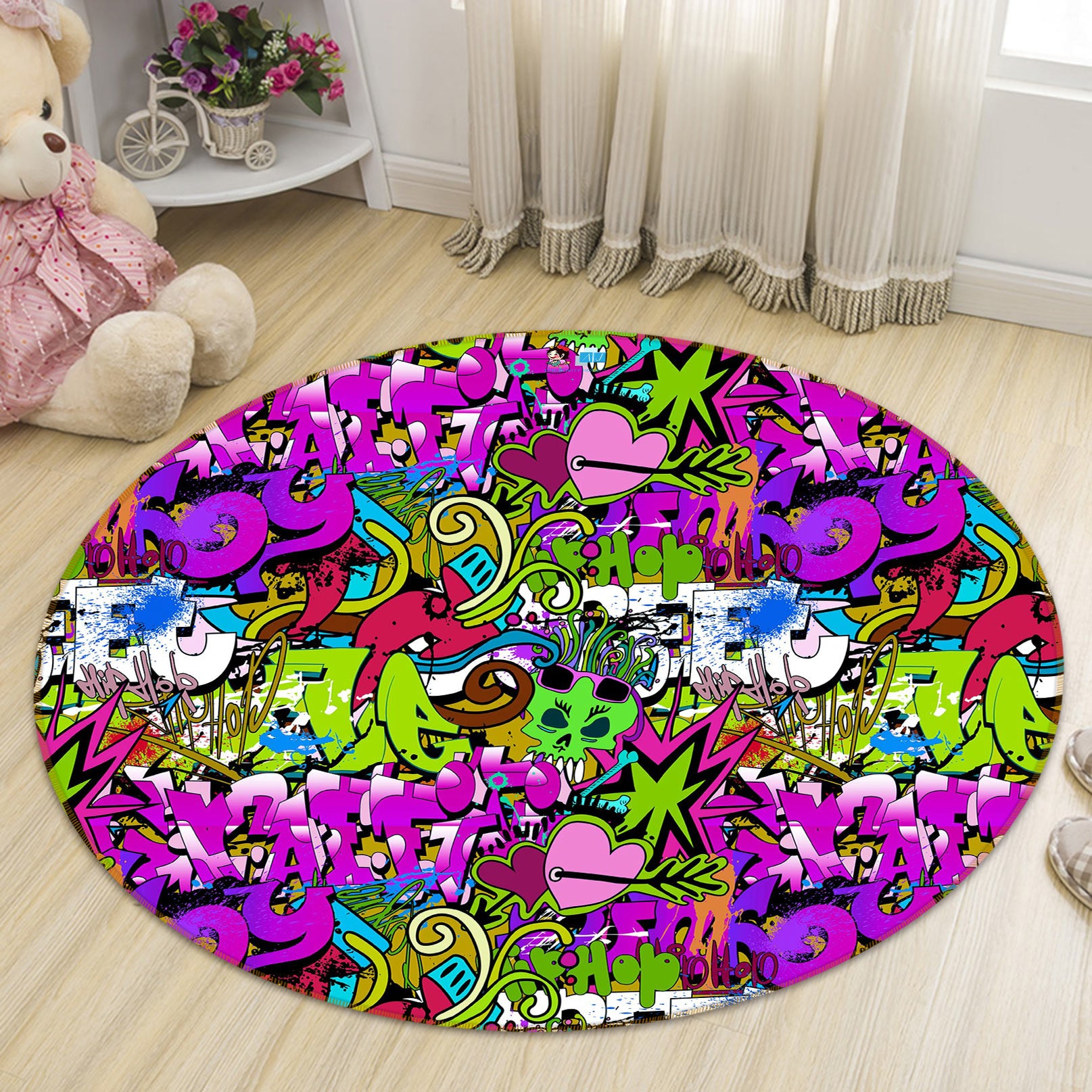 3D Doodle Hand Drawn 80211 Round Non Slip Rug Mat