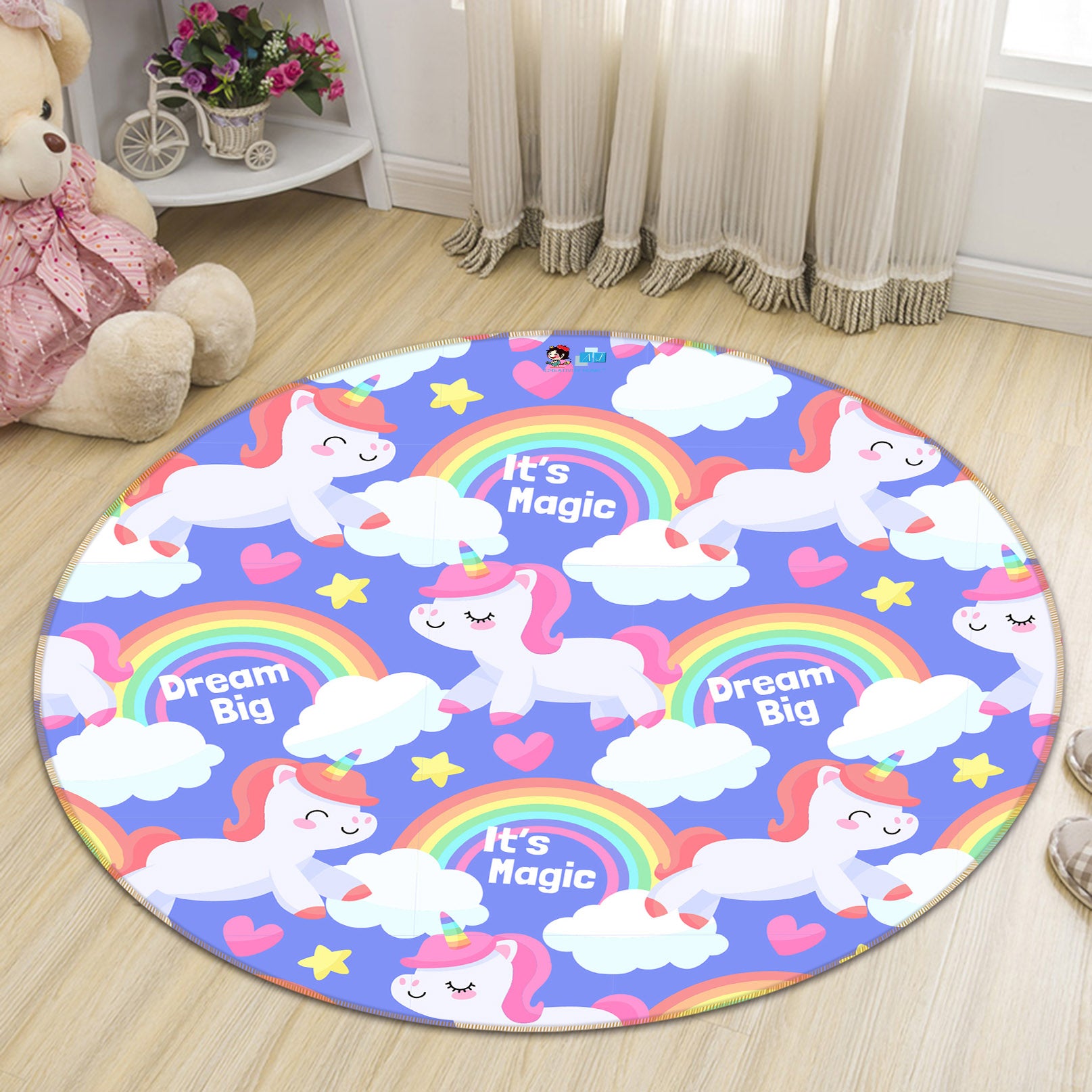 3D Unicorn Rainbow Pattern 81079 Round Non Slip Rug Mat
