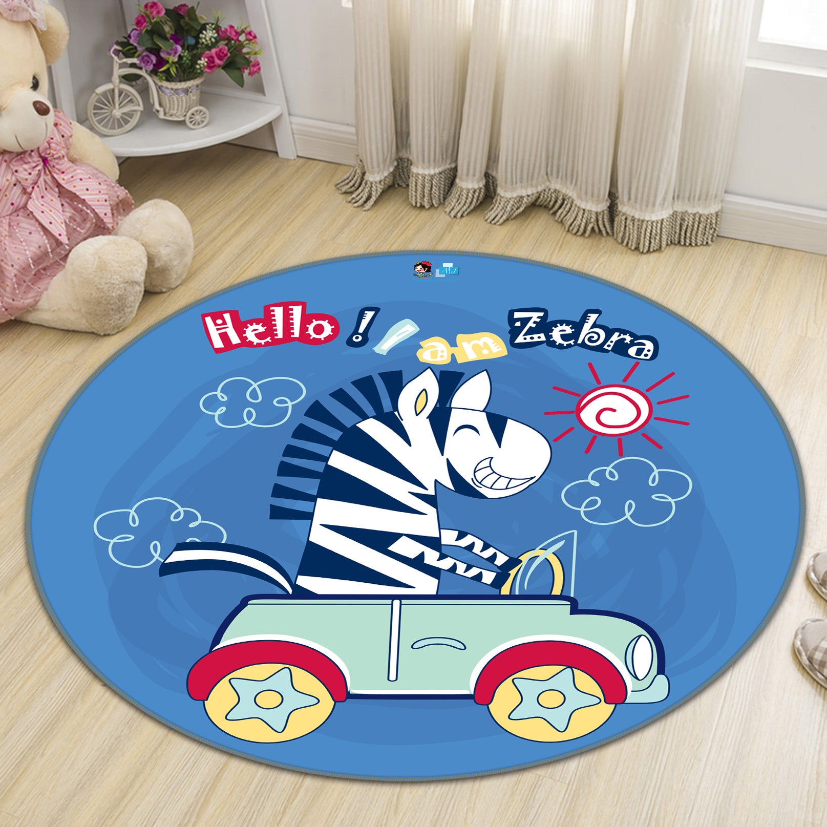 3D Cartoon Car Zebra 74268 Round Non Slip Rug Mat