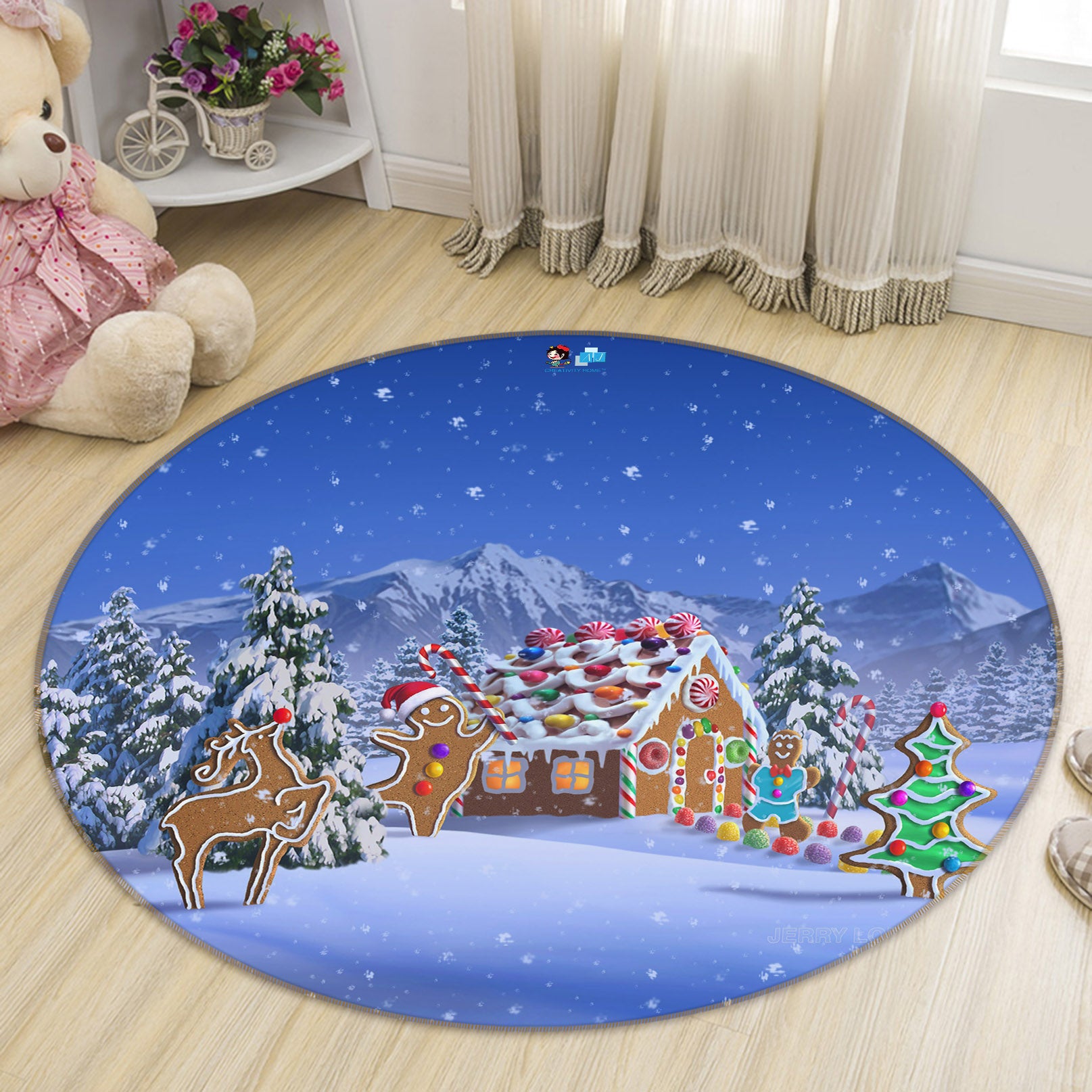 3D Snow House 83131 Jerry LoFaro Rug Round Non Slip Rug Mat