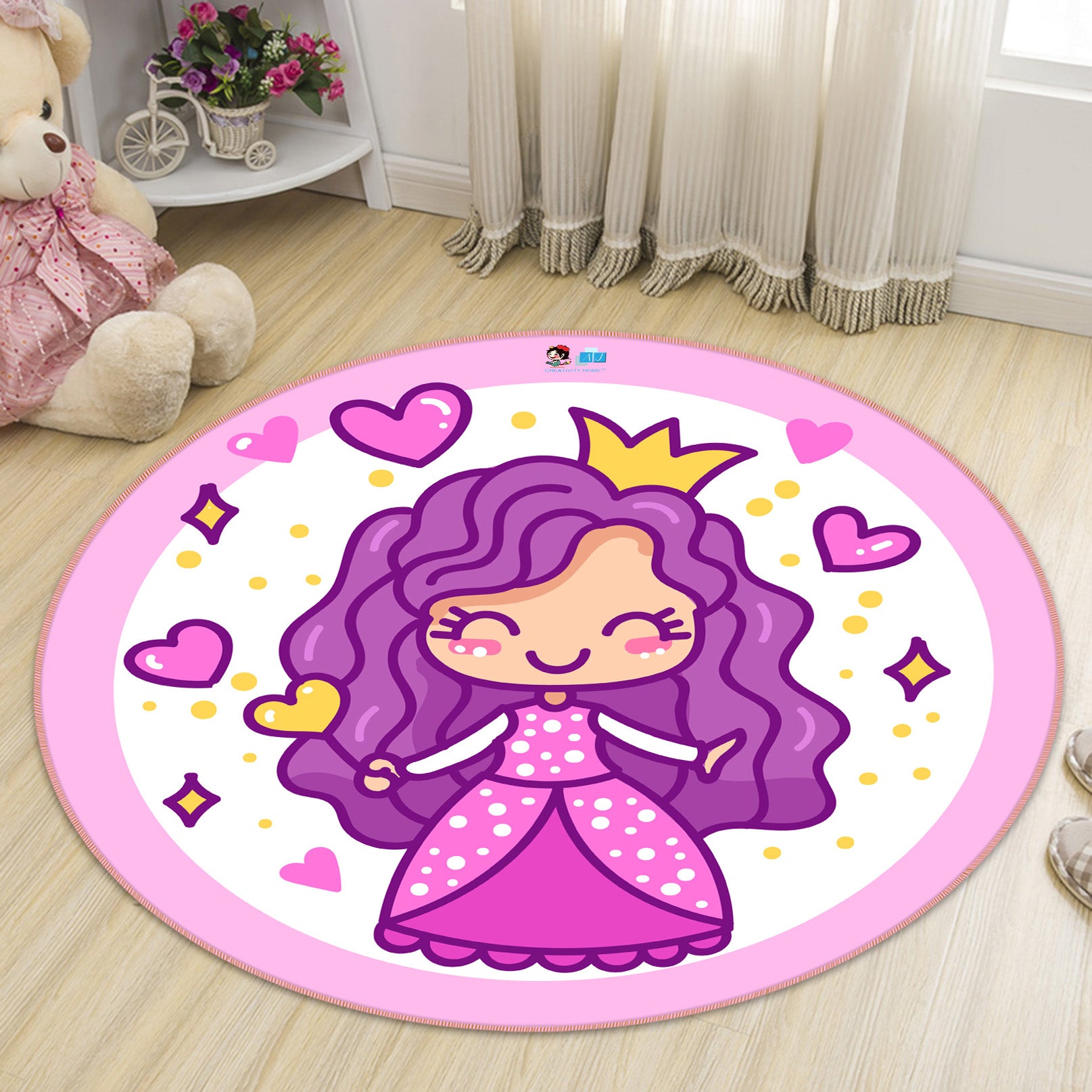 3D Cartoon Purple Princess 75010 Round Non Slip Rug Mat