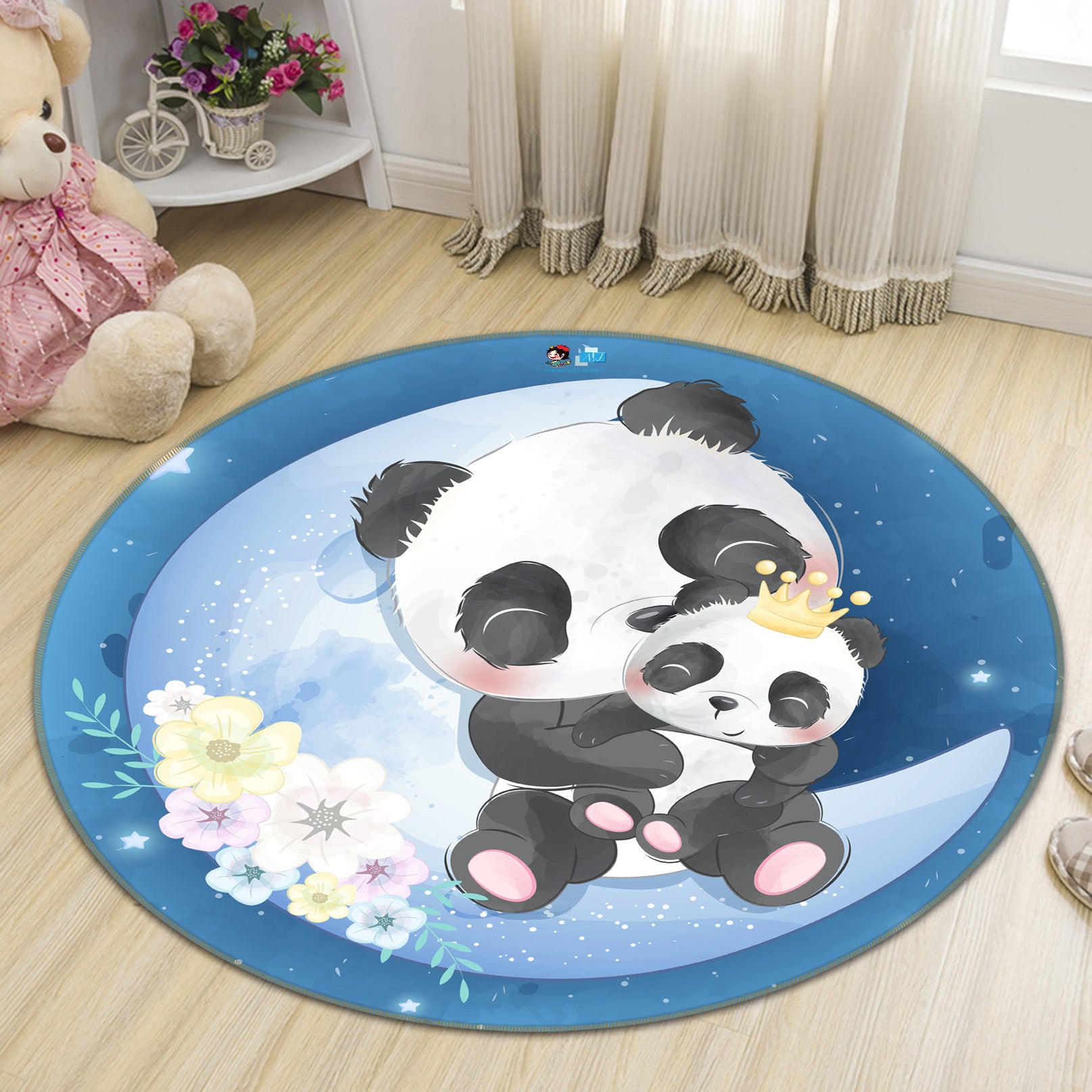 3D Moon Panda 74259 Round Non Slip Rug Mat