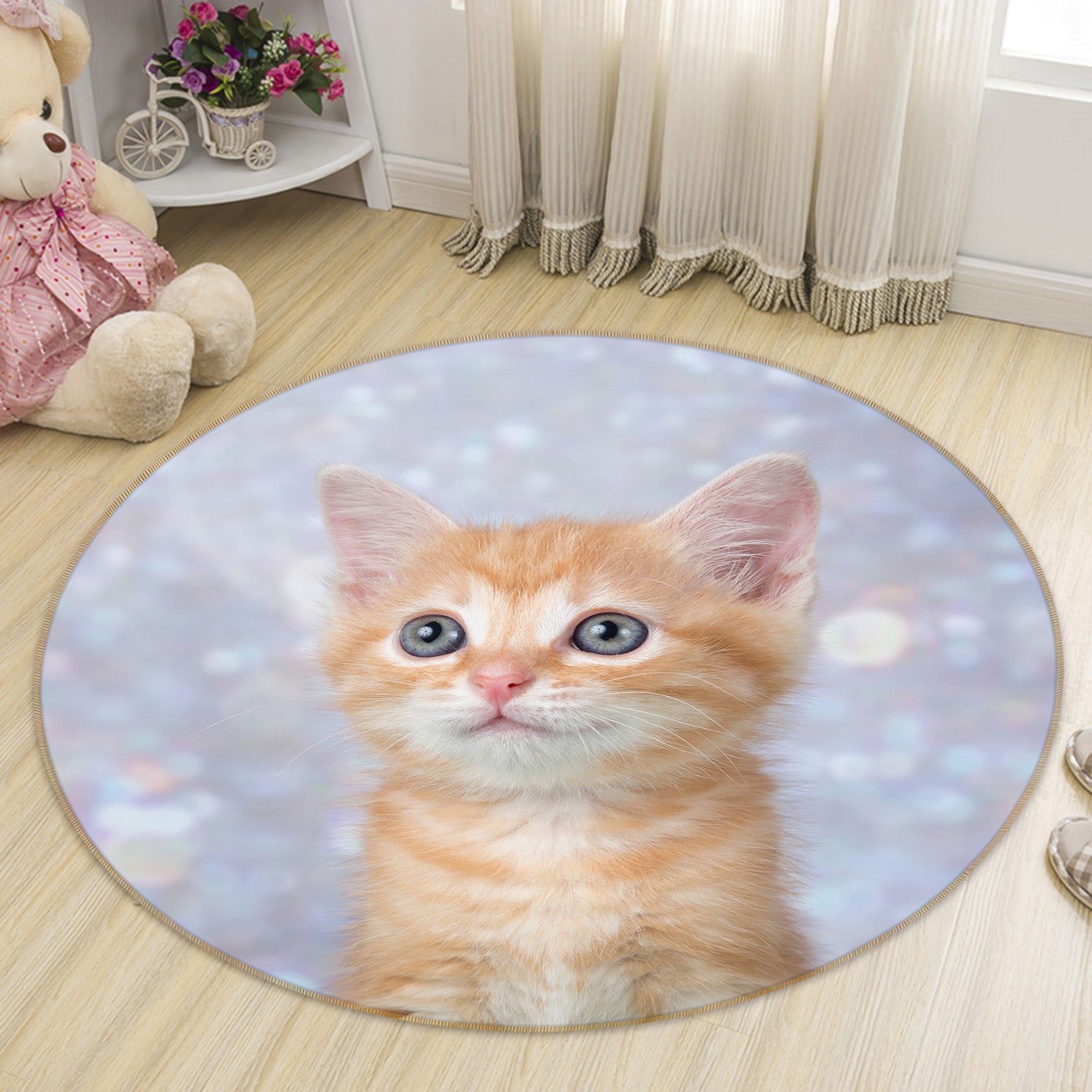 3D Little Orange Cat 29099 Round Non Slip Rug Mat