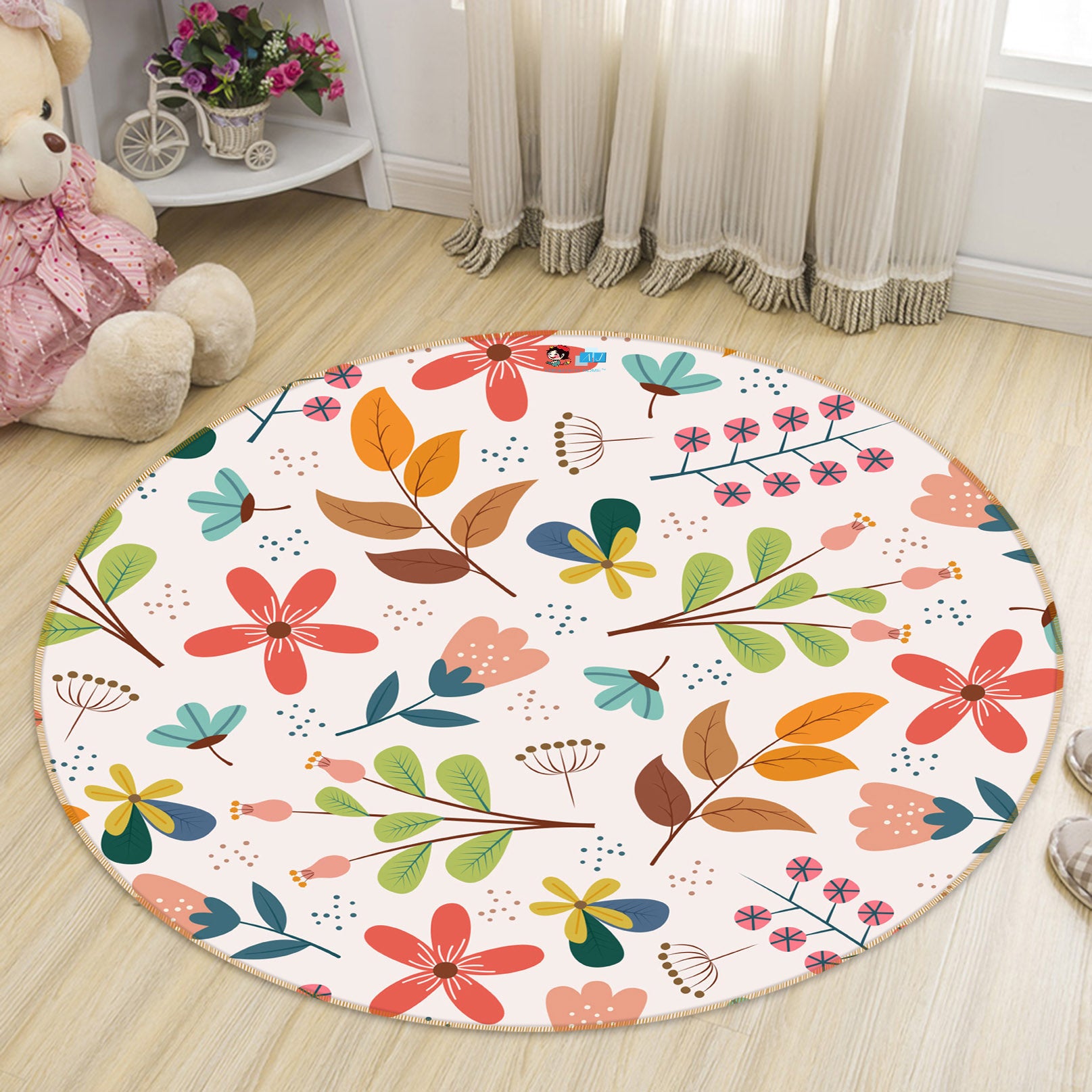3D Color Leaf Pattern 71279 Round Non Slip Rug Mat