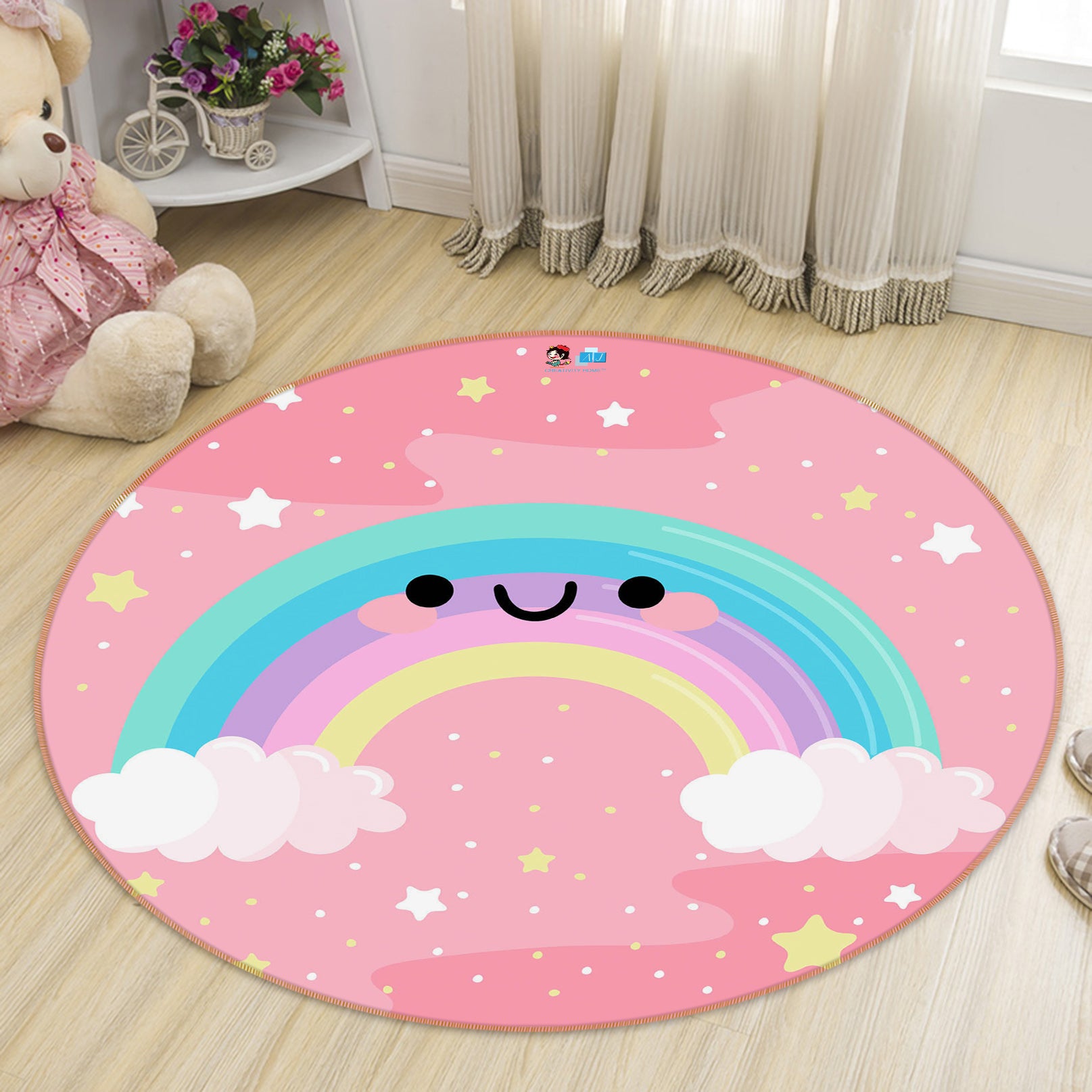 3D Rainbow Clouds 75133 Round Non Slip Rug Mat