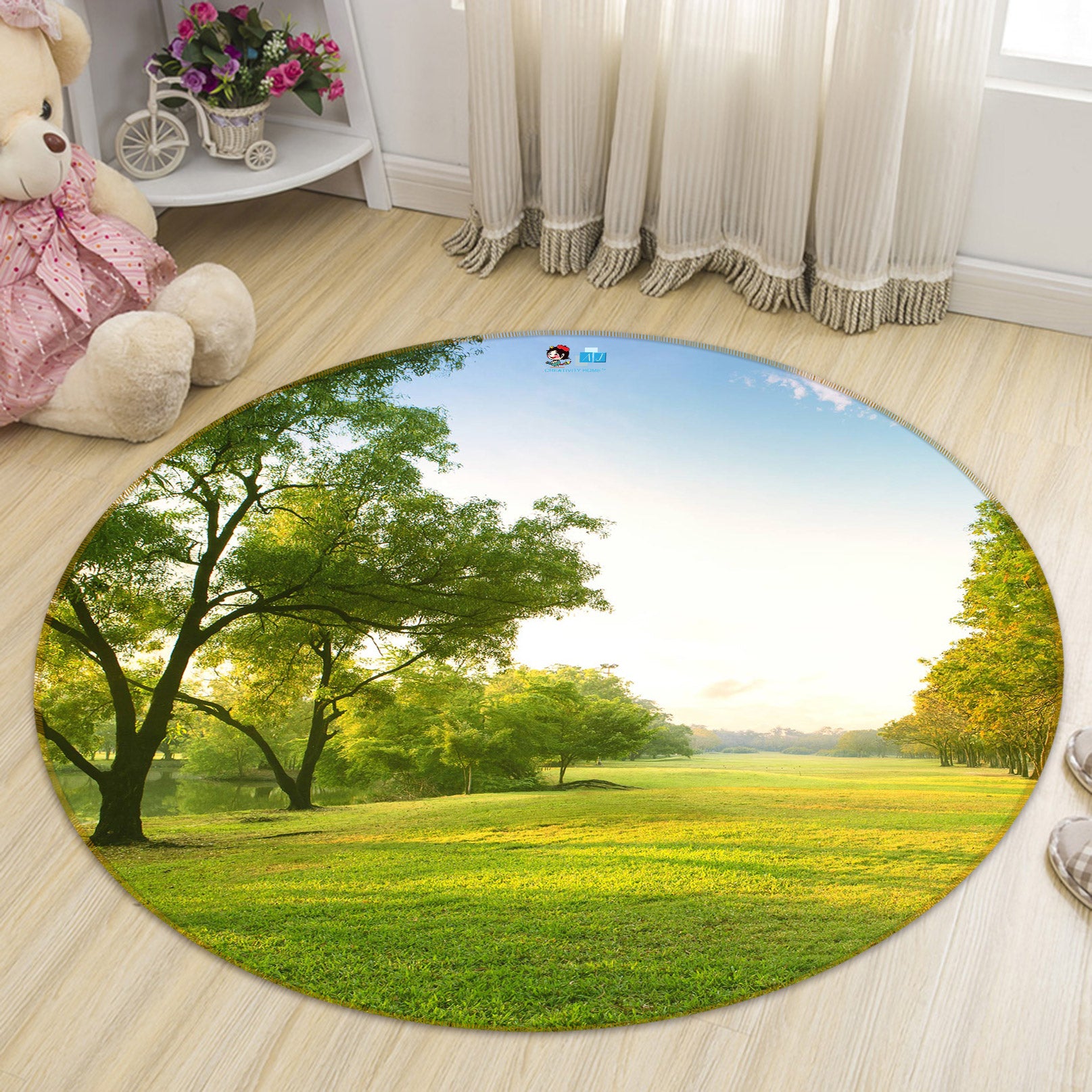 3D Grass Trees 80218 Round Non Slip Rug Mat