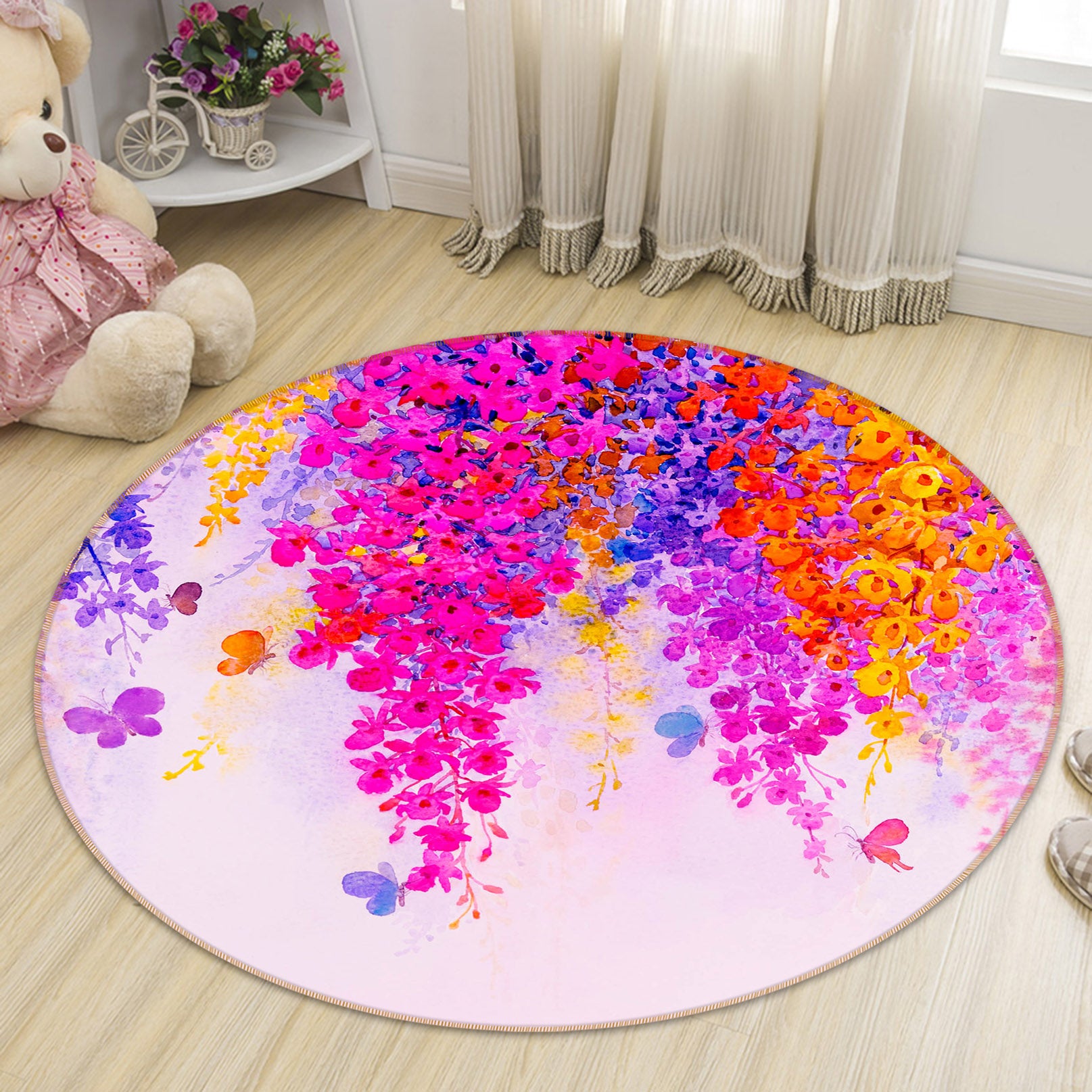 3D Flower Vine Butterfly 71220 Round Non Slip Rug Mat