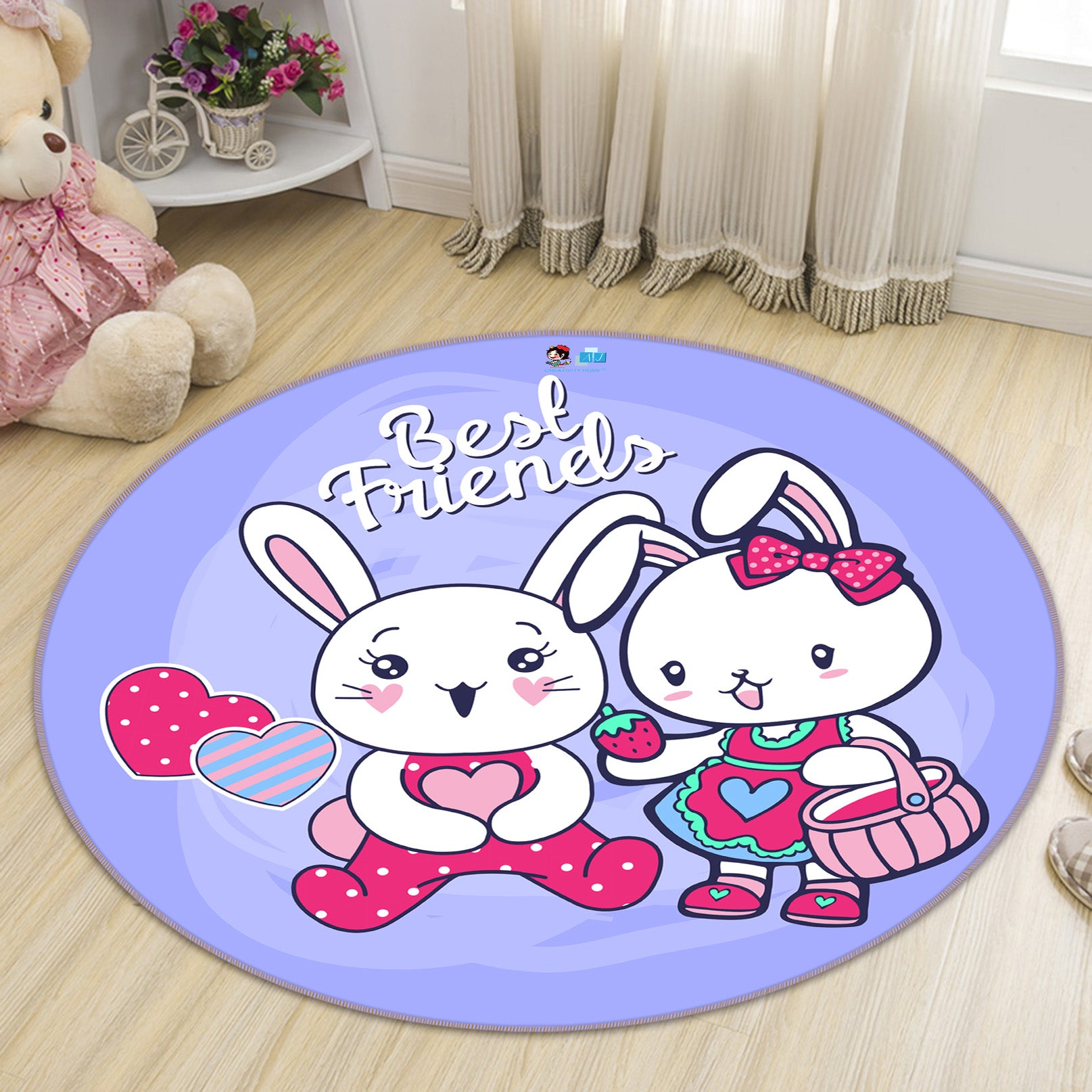 3D Cartoon Bunny 74210 Round Non Slip Rug Mat