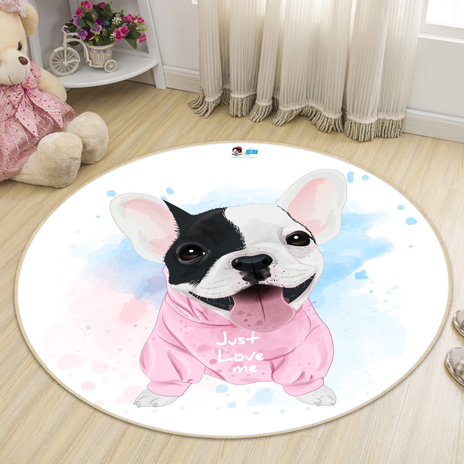 3D Bulldog 74212 Round Non Slip Rug Mat