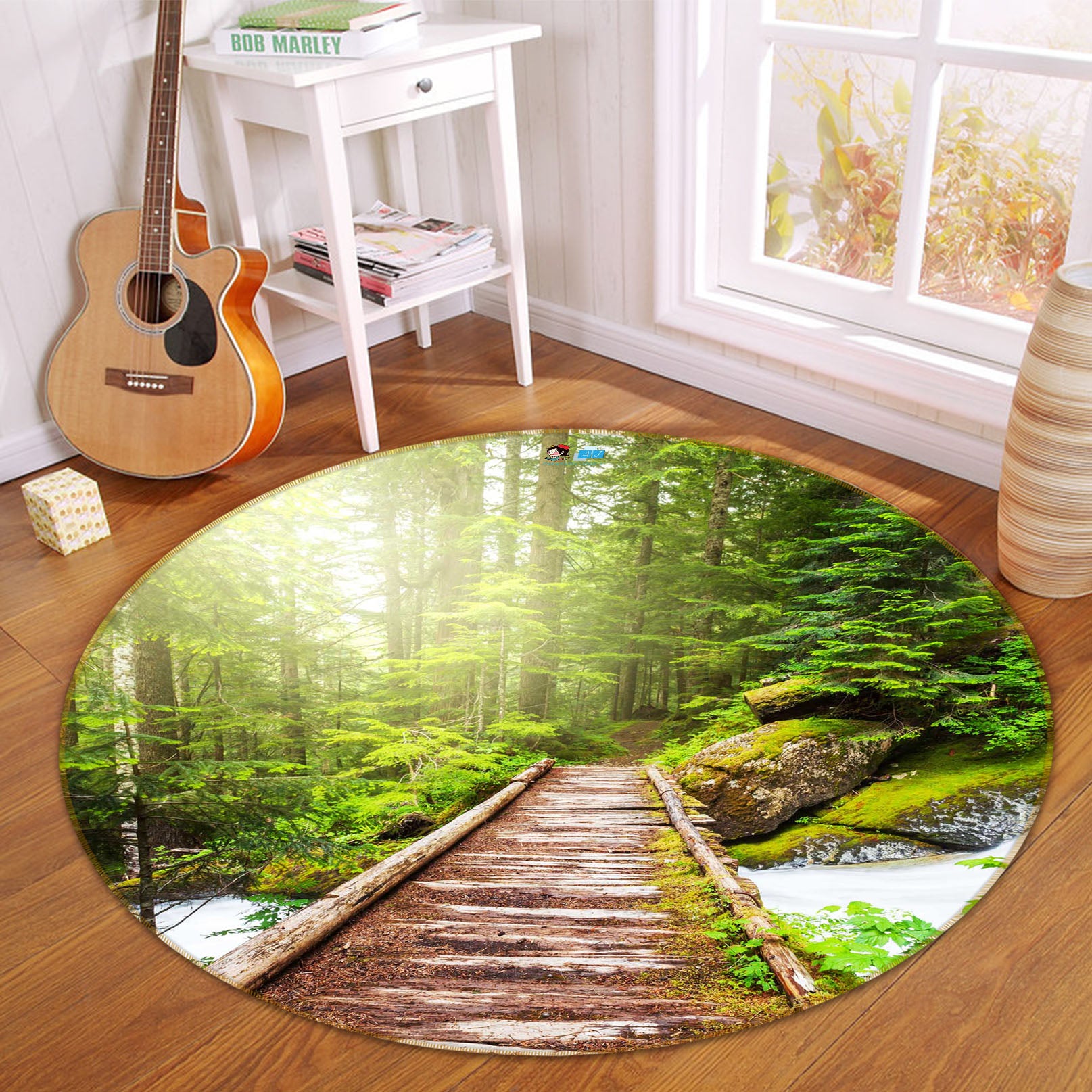 3D Corridor Woods 66189 Round Non Slip Rug Mat