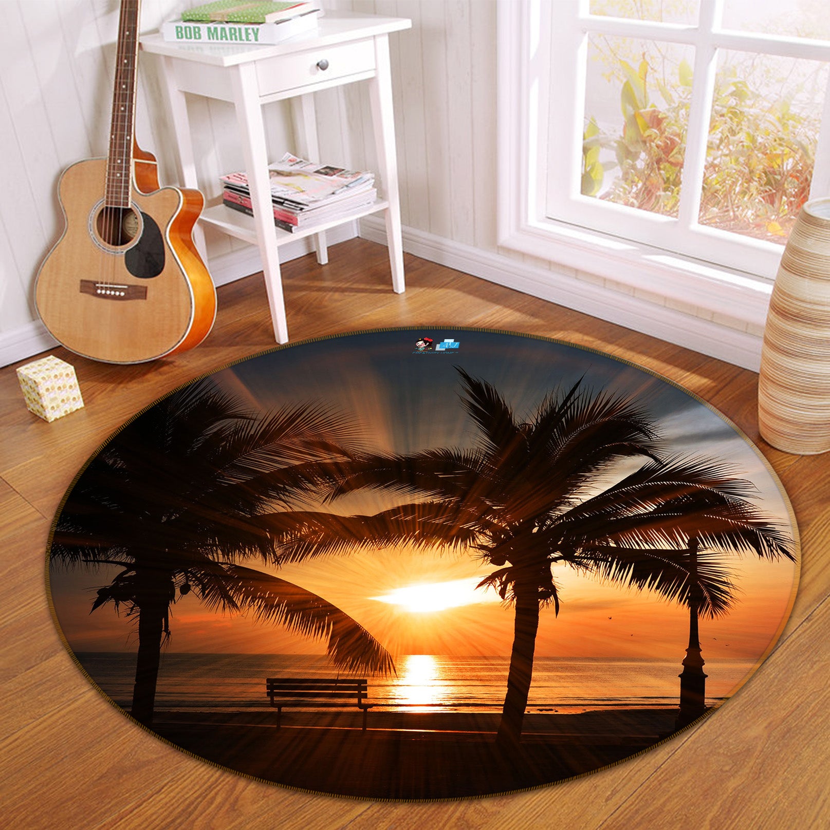 3D Coconut Tree 64098 Round Non Slip Rug Mat