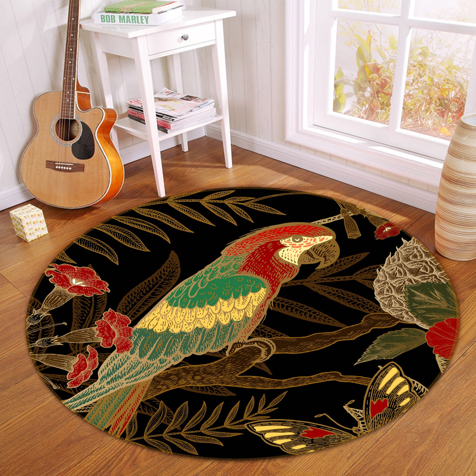 3D Branches Bird 71244 Round Non Slip Rug Mat