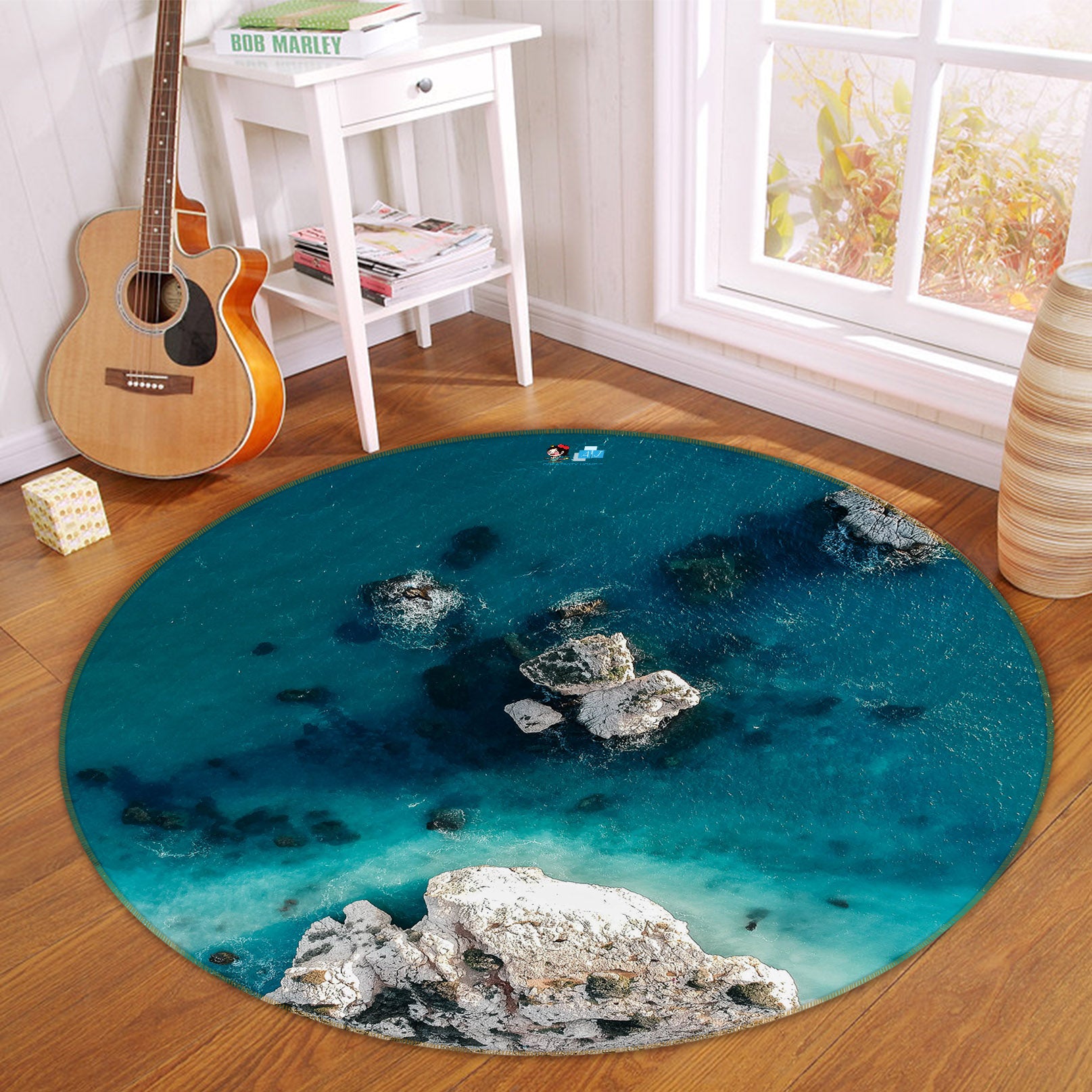 3D Seawater Stone 69118 Round Non Slip Rug Mat