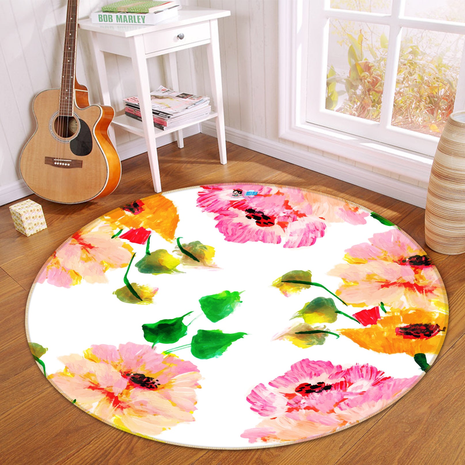 3D Flowers 64057 Round Non Slip Rug Mat