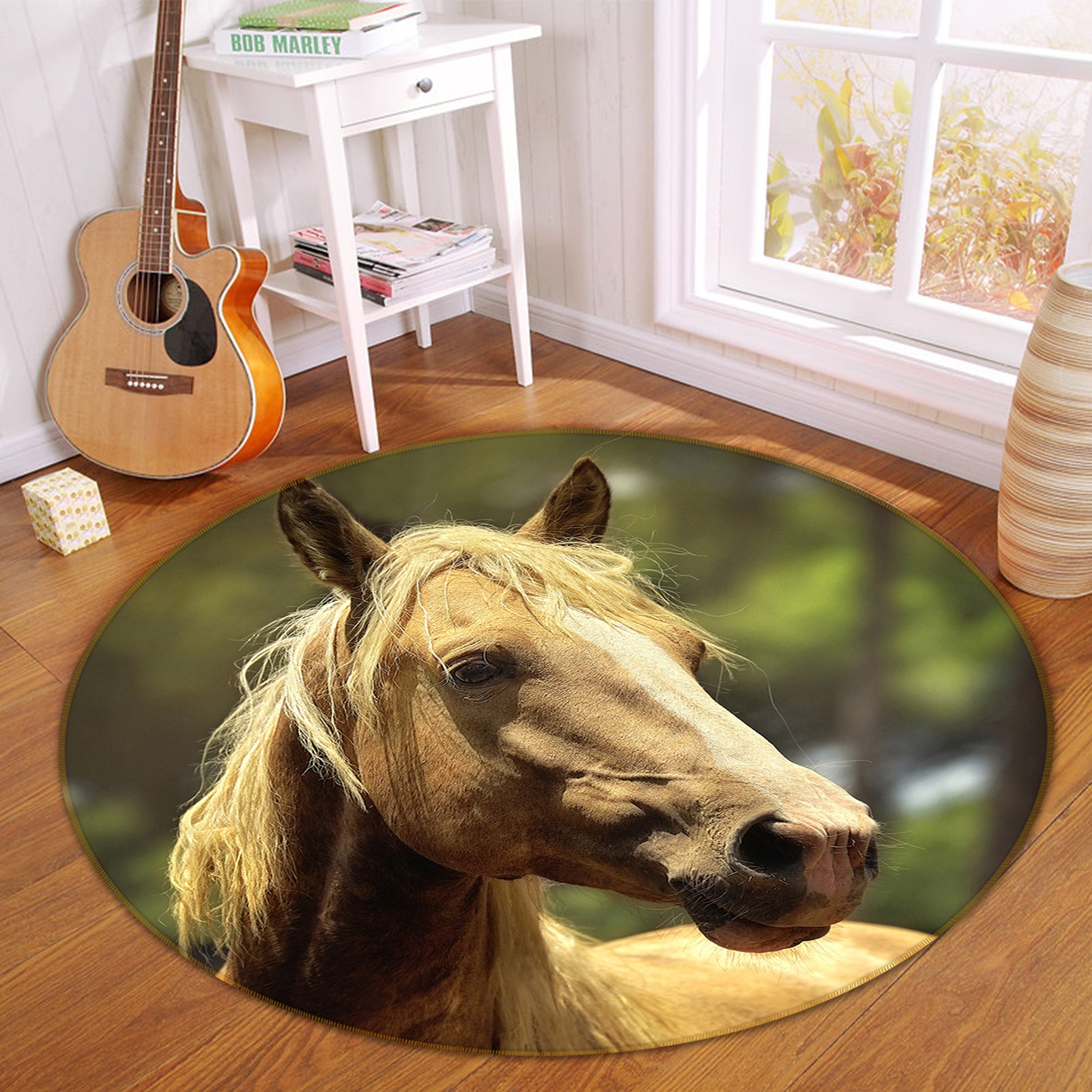 3D Brown Horse 82237 Animal Round Non Slip Rug Mat