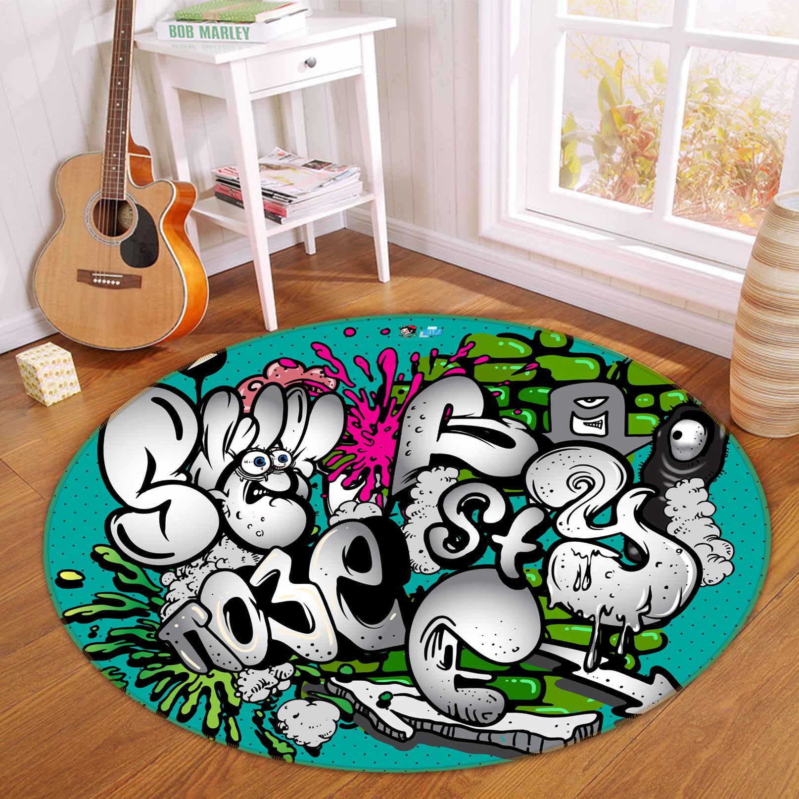 3D Graffiti Font 81252 Round Non Slip Rug Mat