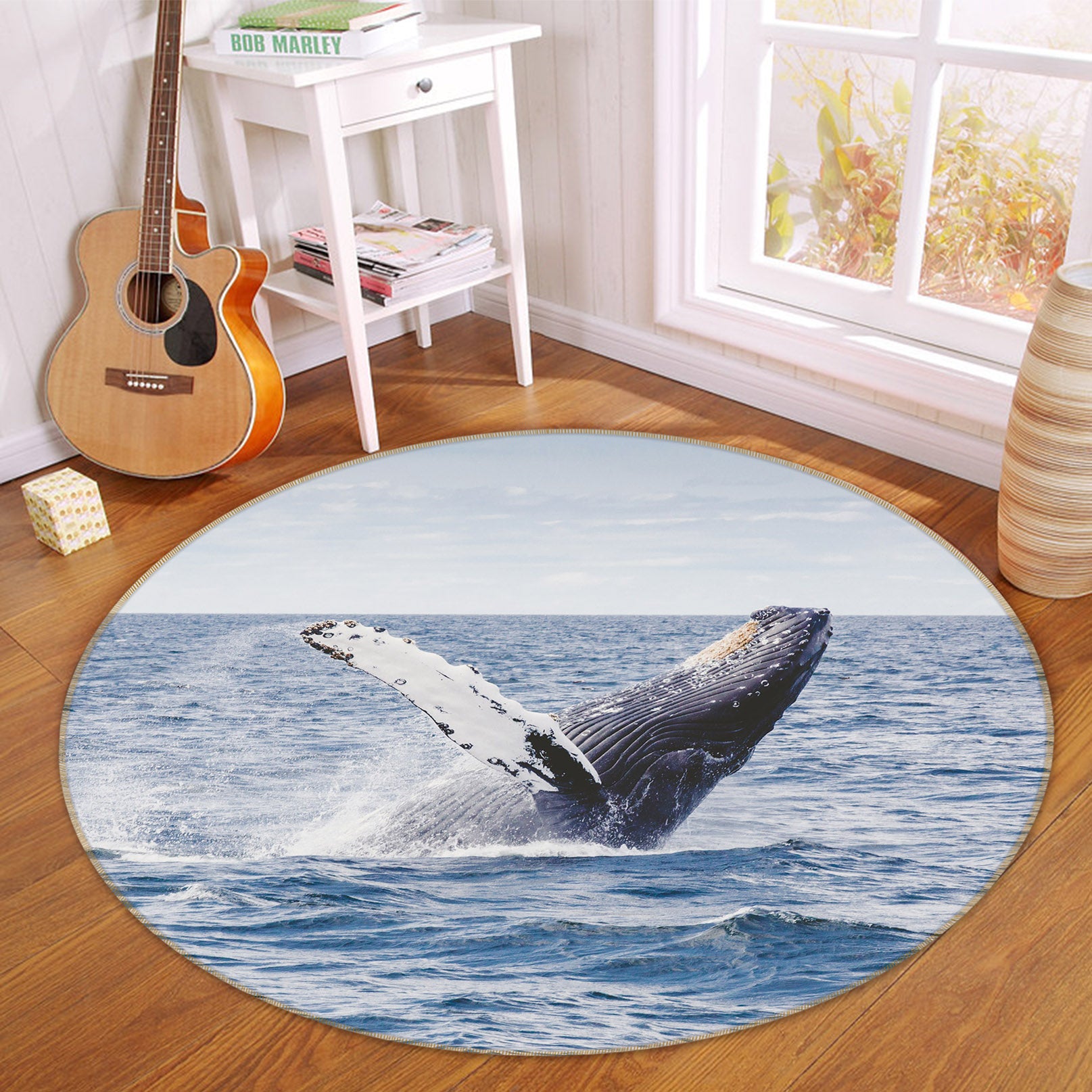 3D Humpback Whale 81295 Animal Round Non Slip Rug Mat