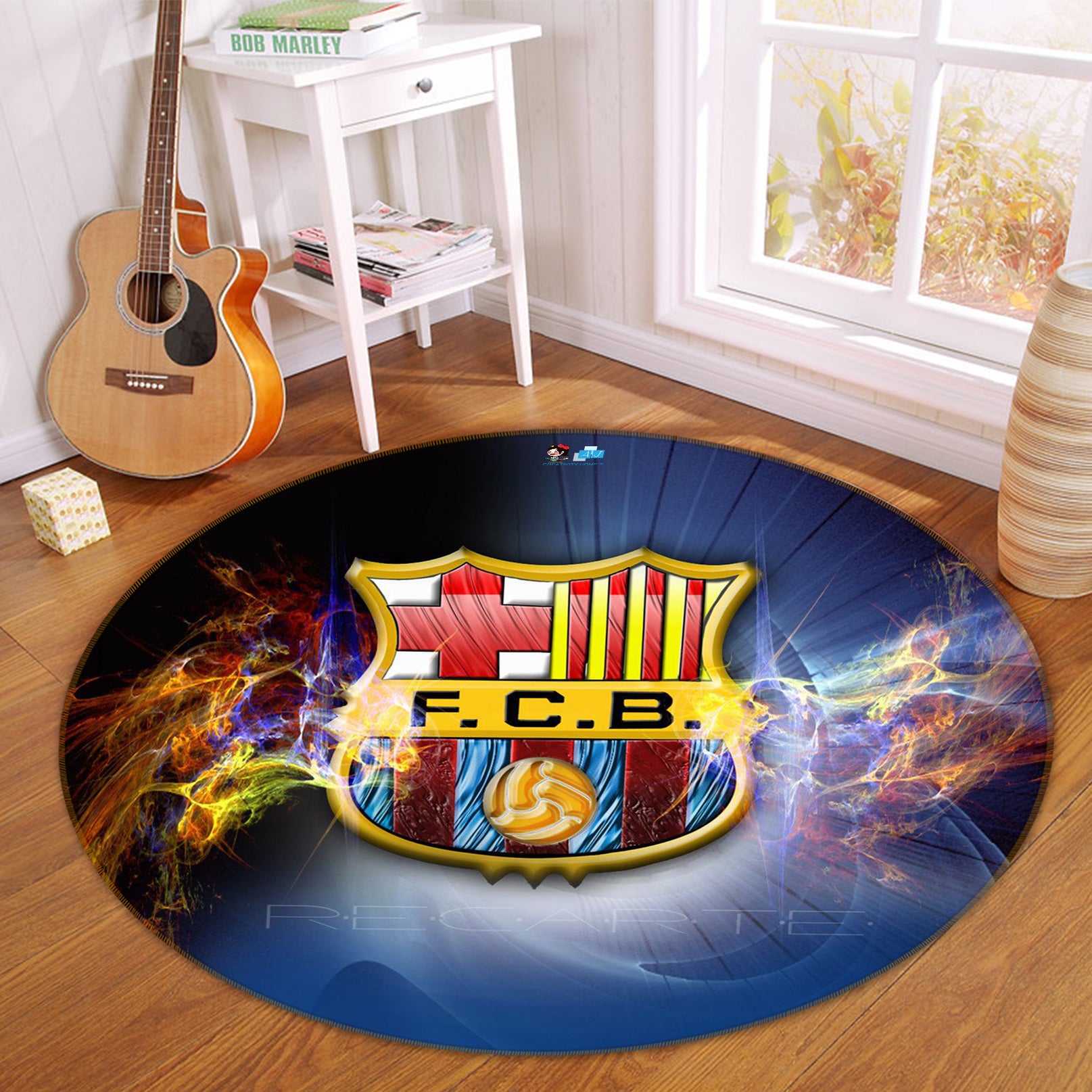 3D Football Logo 73015 Round Non Slip Rug Mat