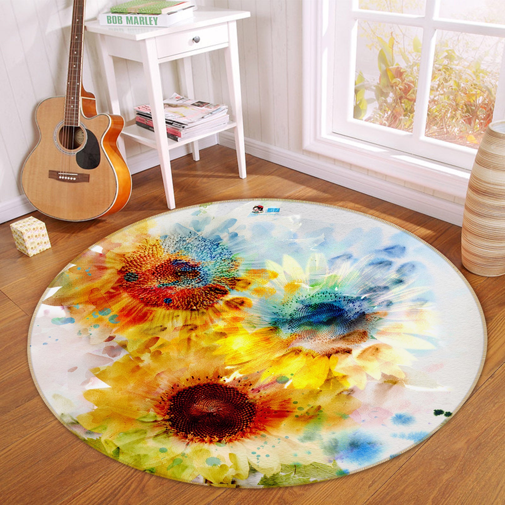 3D Sunflower 69051 Round Non Slip Rug Mat