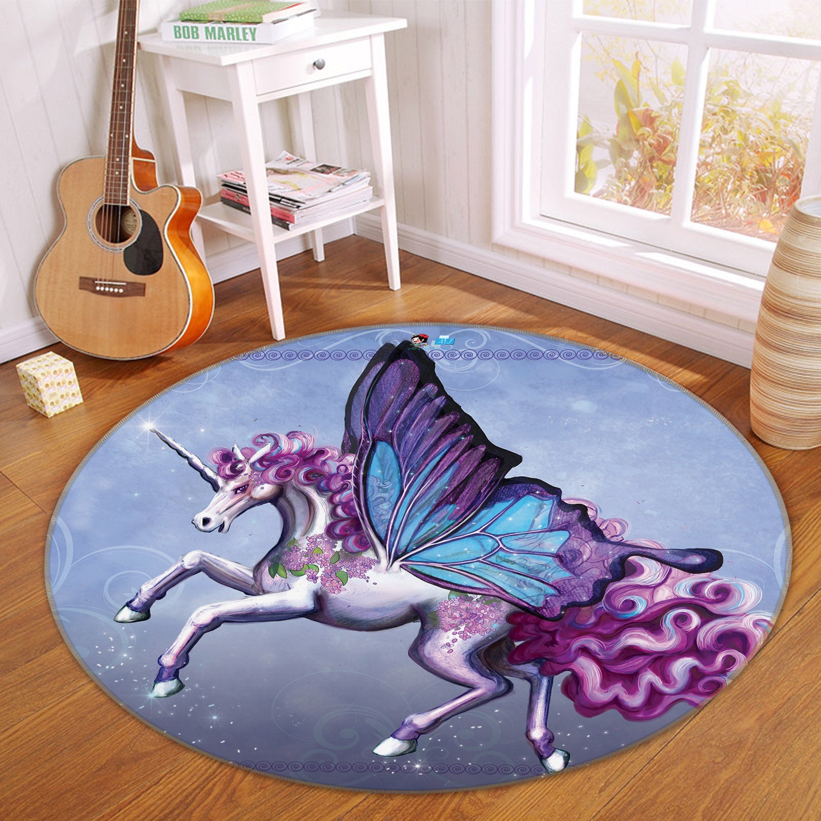 3D Butterfly Unicorn 83154 Rose Catherine Khan Rug Round Non Slip Rug Mat