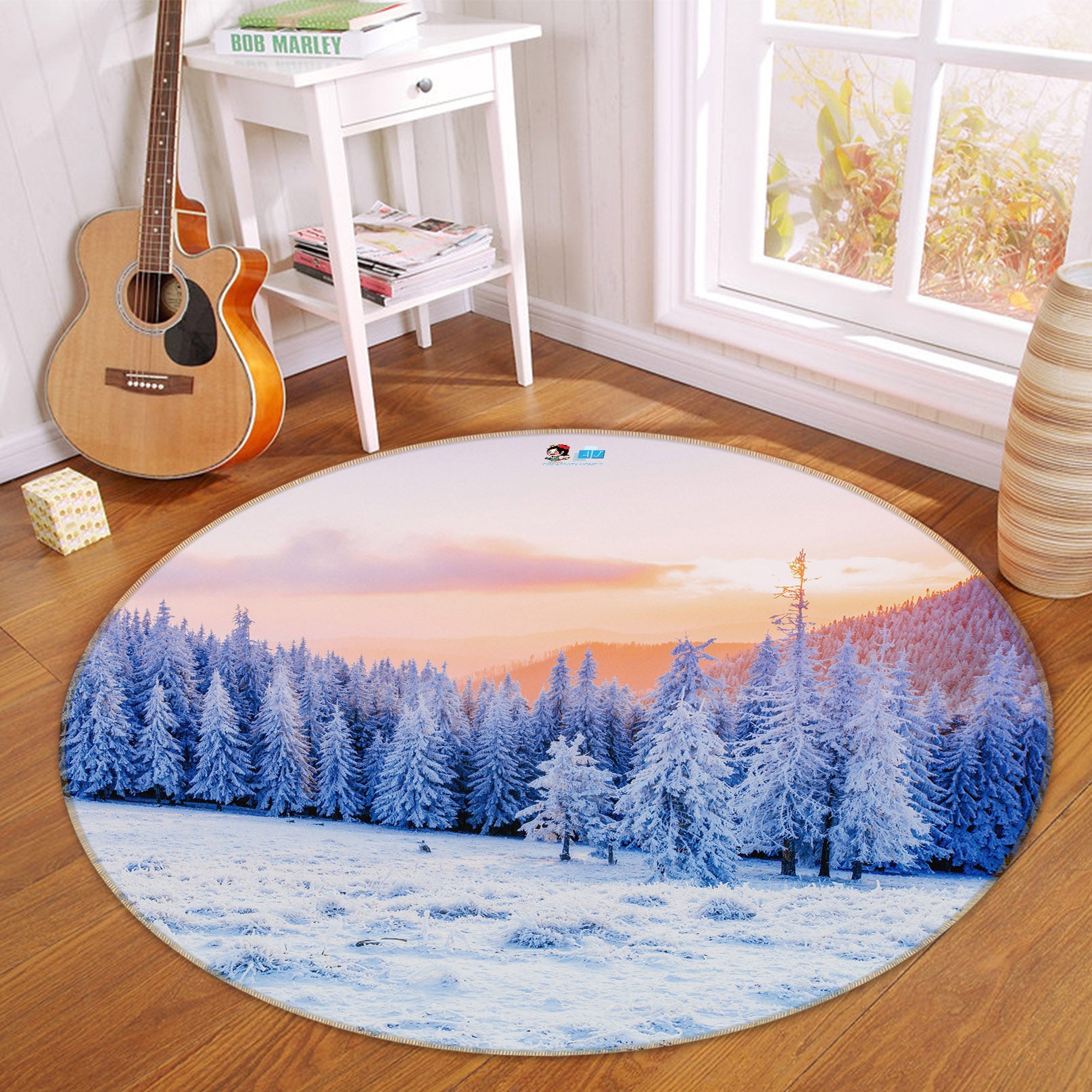 3D Snow Mountain Tree 75084 Round Non Slip Rug Mat