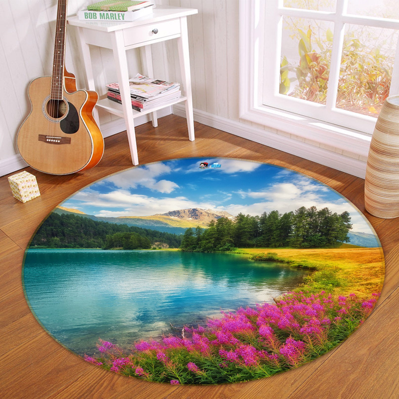 3D Riverside Flower Bush 69063 Round Non Slip Rug Mat