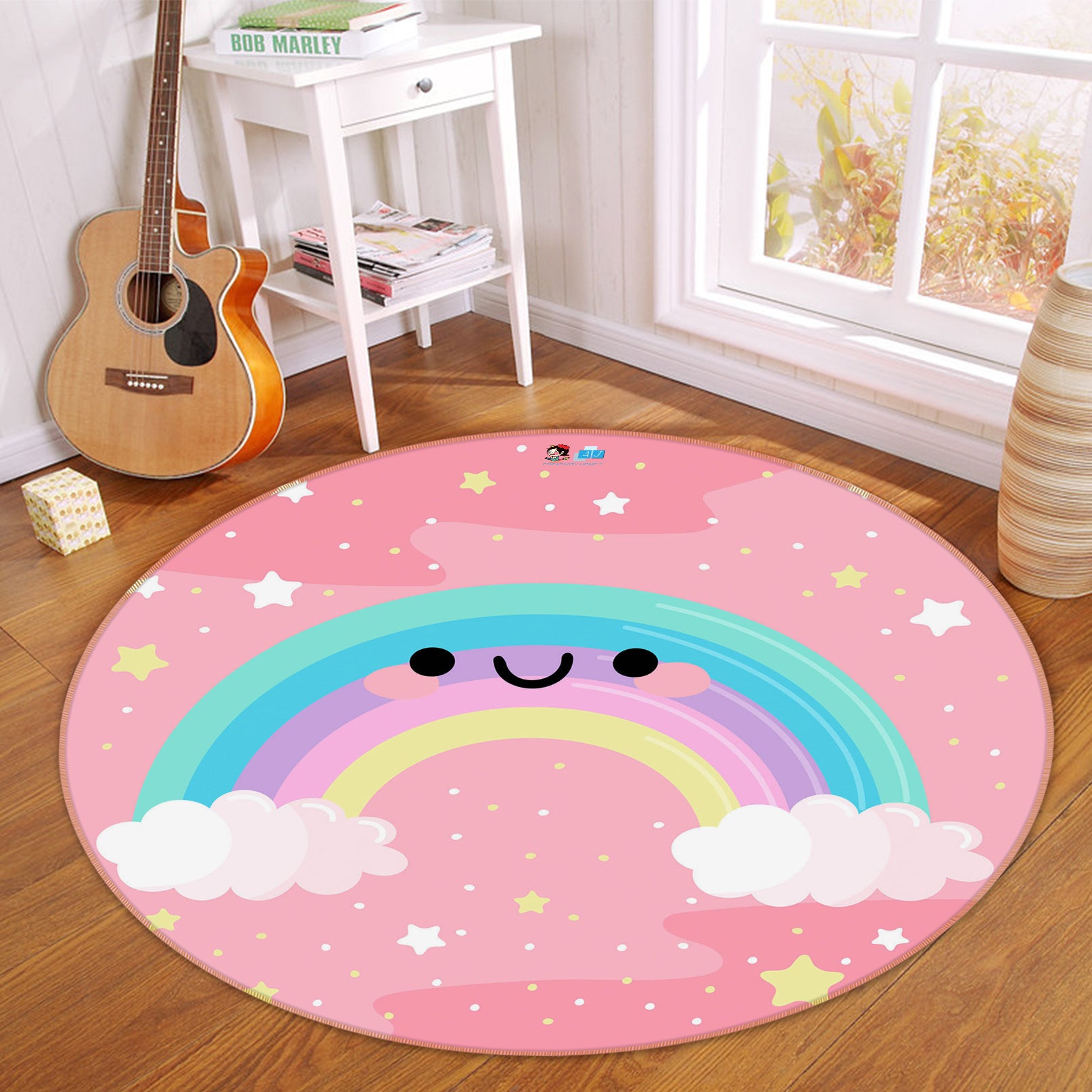 3D Rainbow Clouds 75133 Round Non Slip Rug Mat