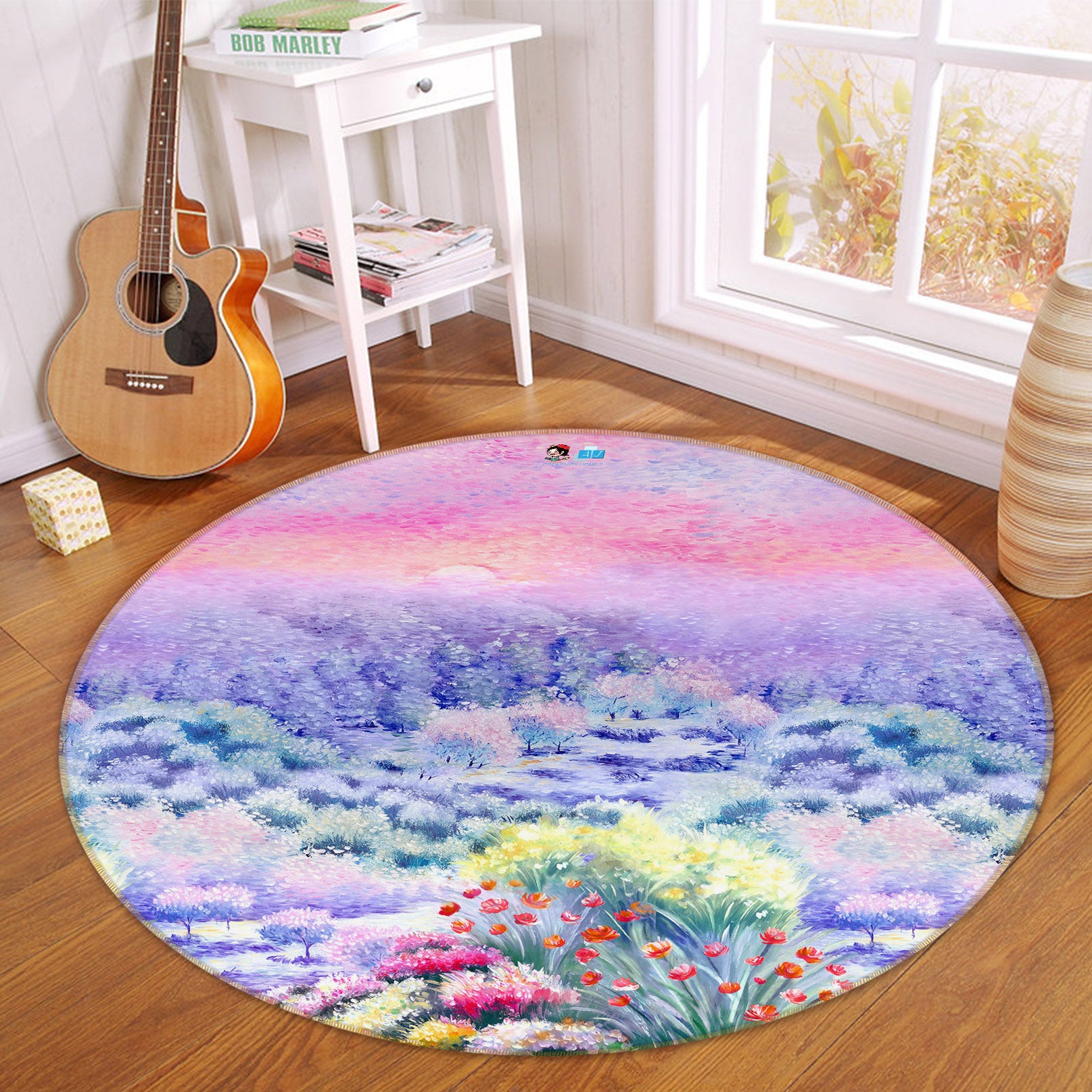 3D Flower Sea 69230 Round Non Slip Rug Mat