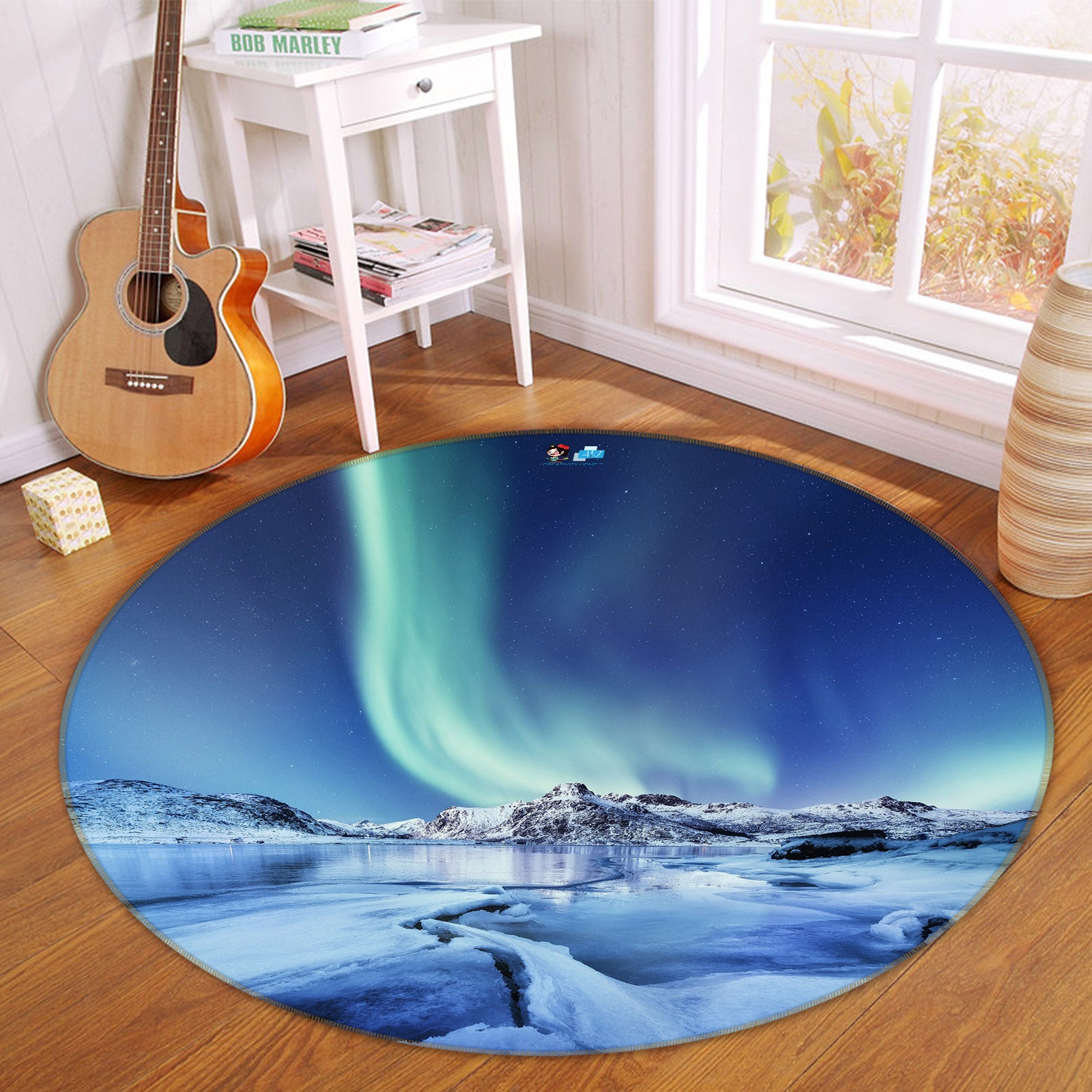 3D Antarctic Aurora 69128 Round Non Slip Rug Mat