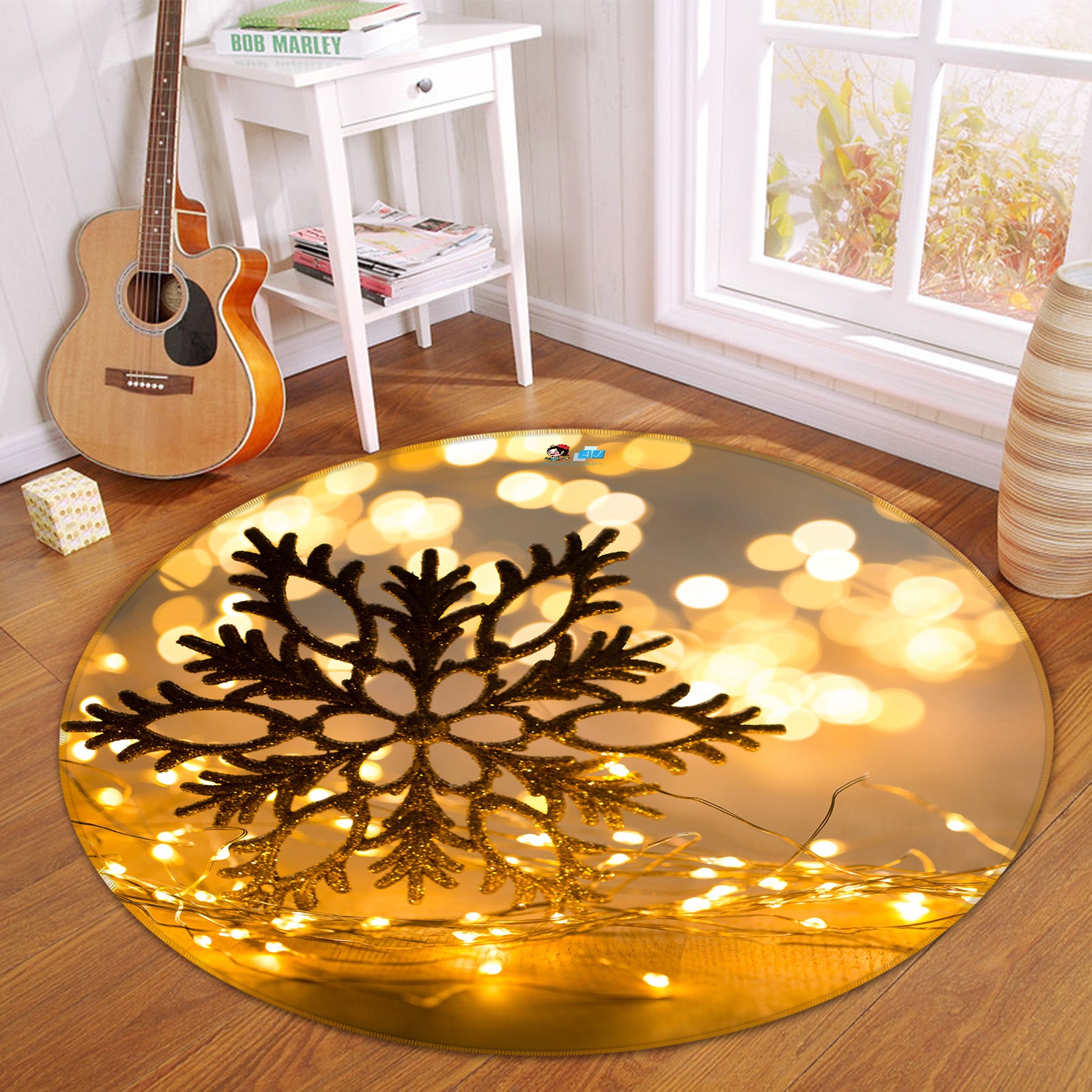 3D Snowflake 54103 Christmas Round Non Slip Rug Mat Xmas
