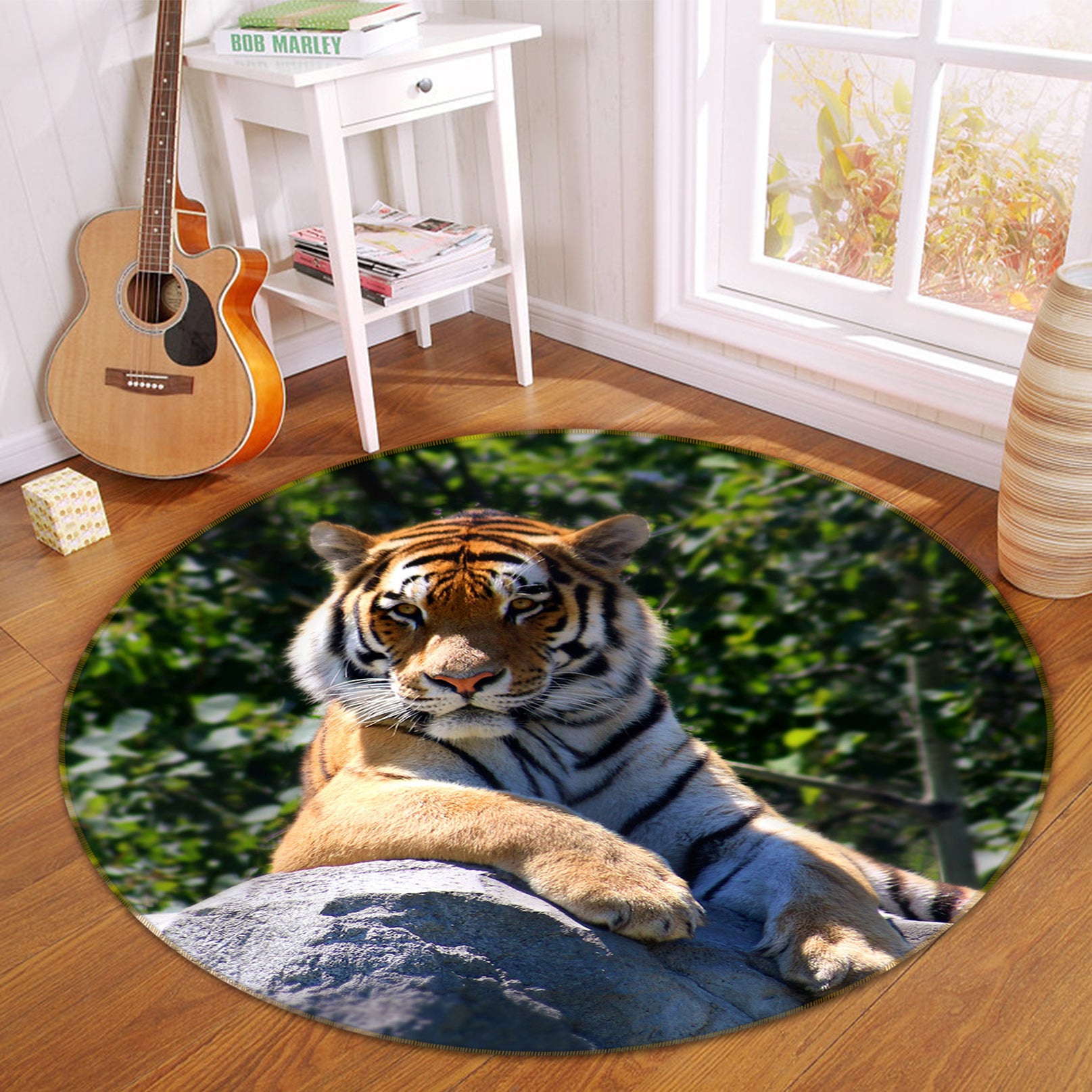 3D Tiger Stone 82283 Animal Round Non Slip Rug Mat