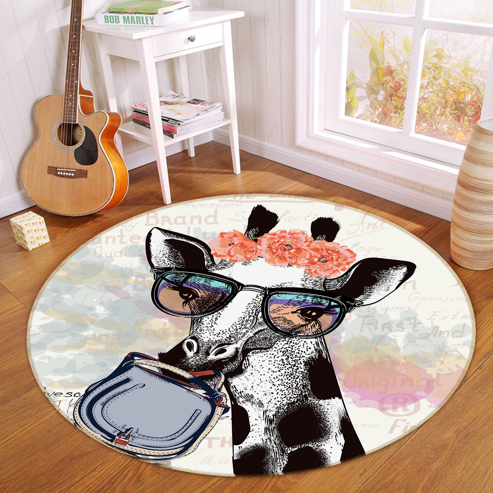 3D Giraffe Sunglasses 29092 Round Non Slip Rug Mat