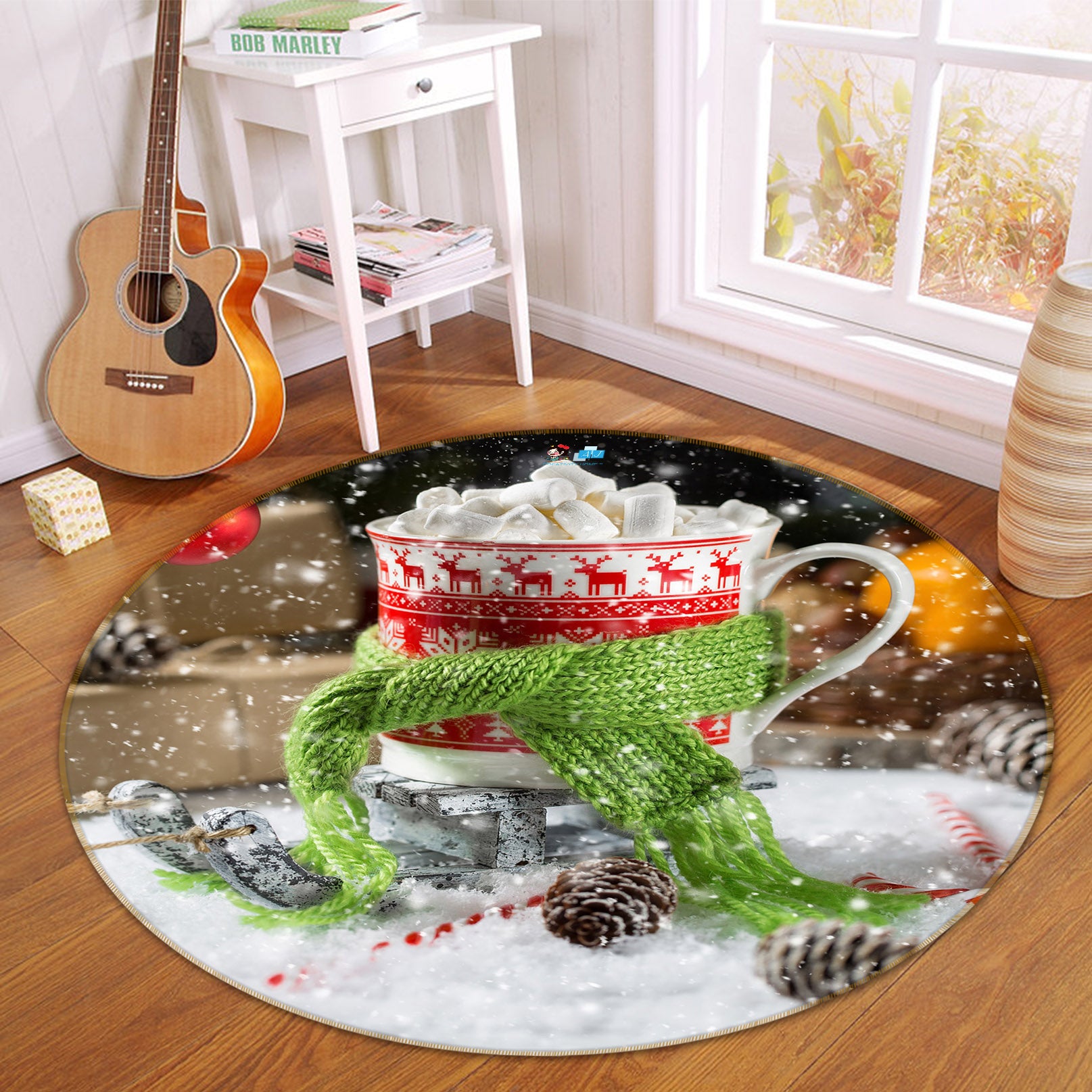 3D Cup Scarf 54190 Christmas Round Non Slip Rug Mat Xmas