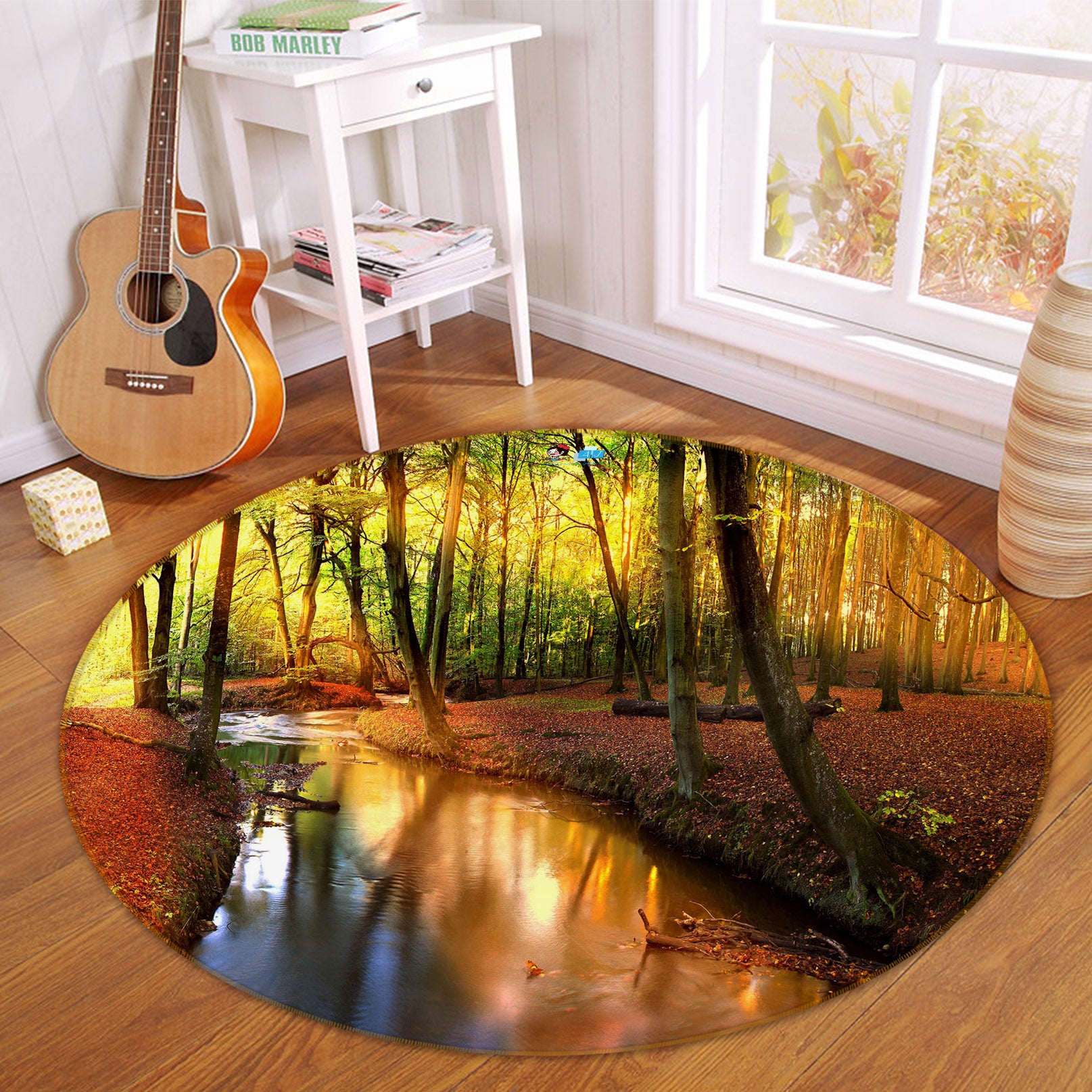 3D Autumn Scenery Forest 74074 Round Non Slip Rug Mat