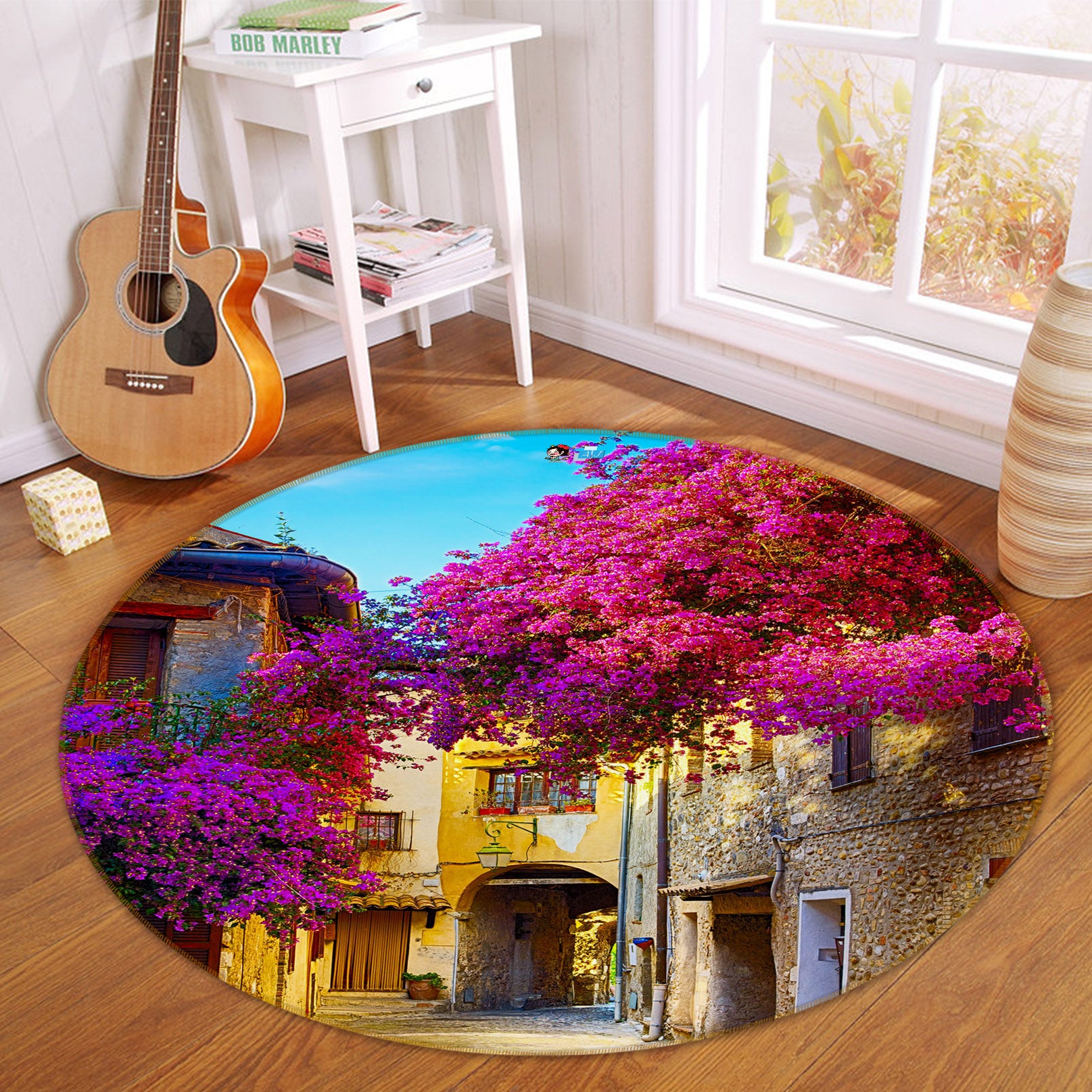 3D Flower Houses 69145 Round Non Slip Rug Mat