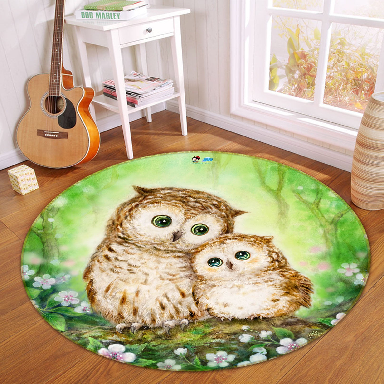 3D Baby Owl 6048 Kayomi Harai Rug Round Non Slip Rug Mat