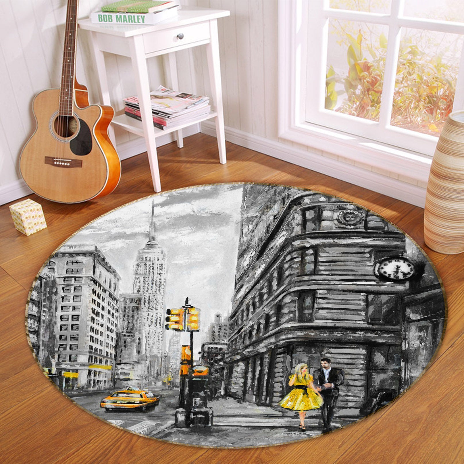 3D City Street 37009 Round Non Slip Rug Mat