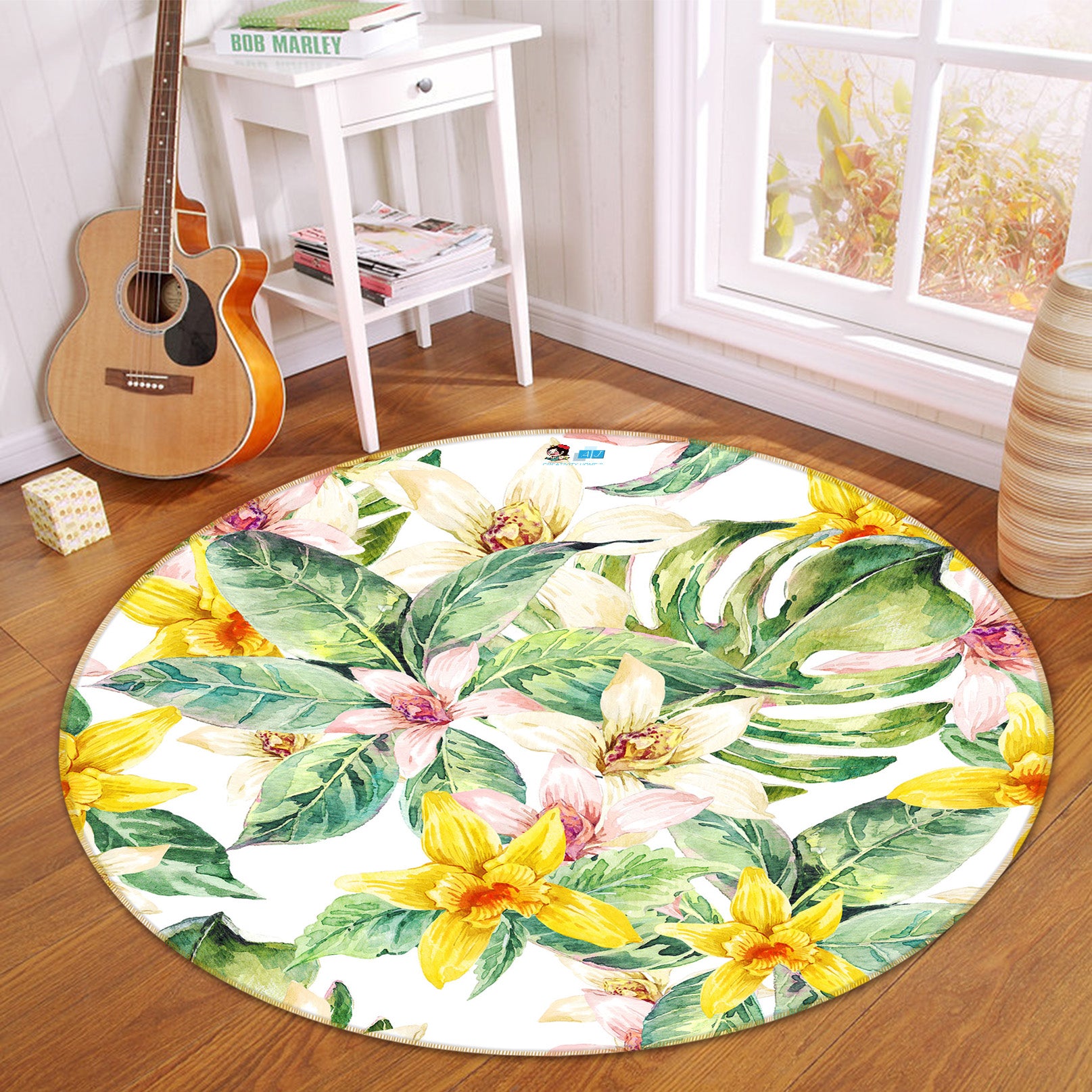 3D Yellow Flowers 71256 Round Non Slip Rug Mat