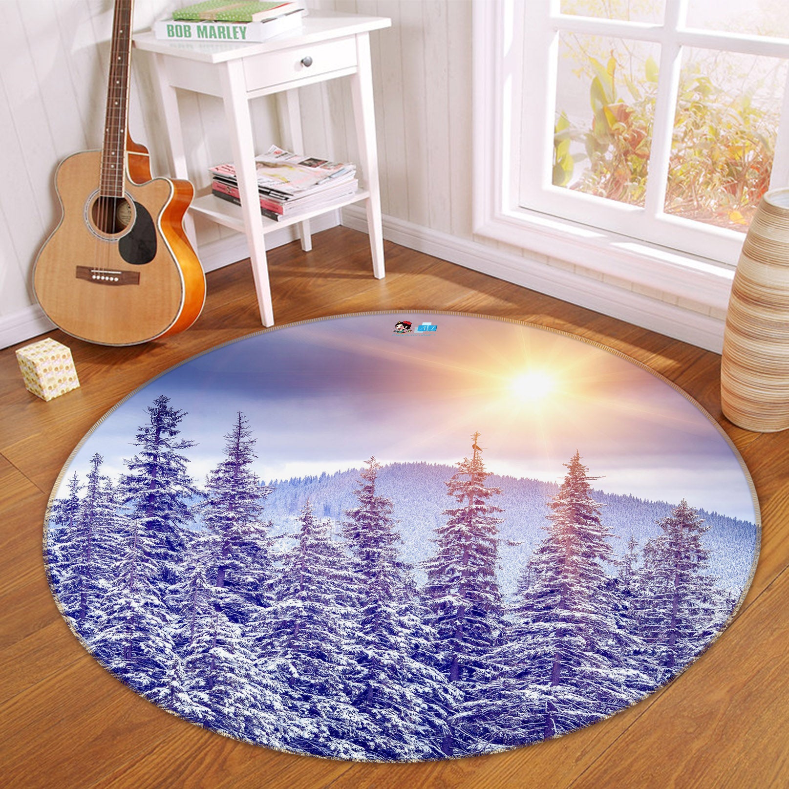 3D Snow Forest 75098 Round Non Slip Rug Mat