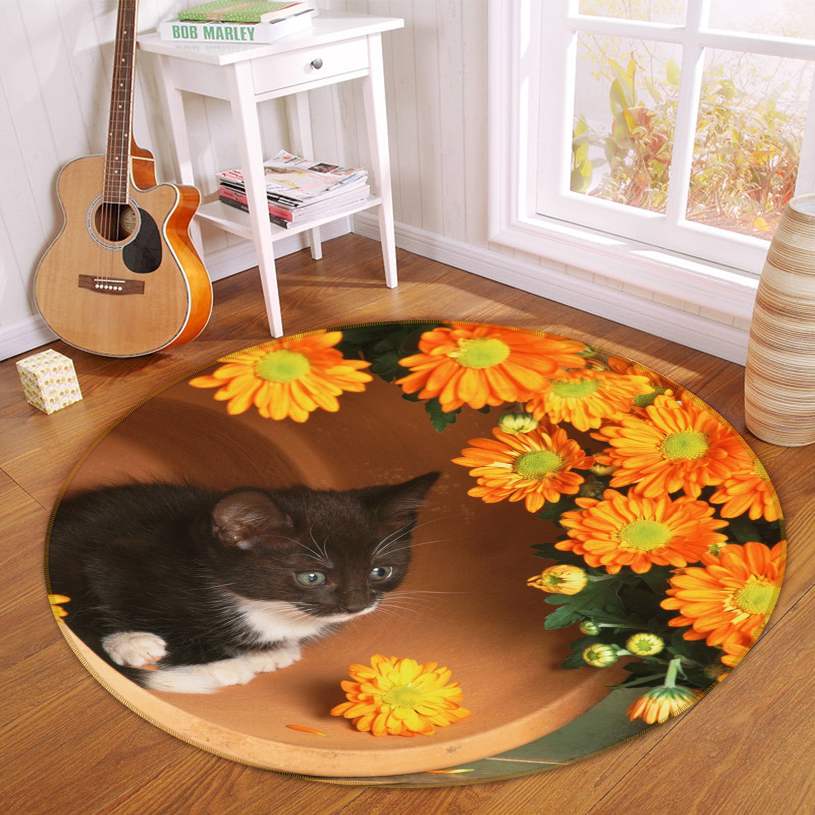 3D Cat Flowers 82005 Animal Round Non Slip Rug Mat