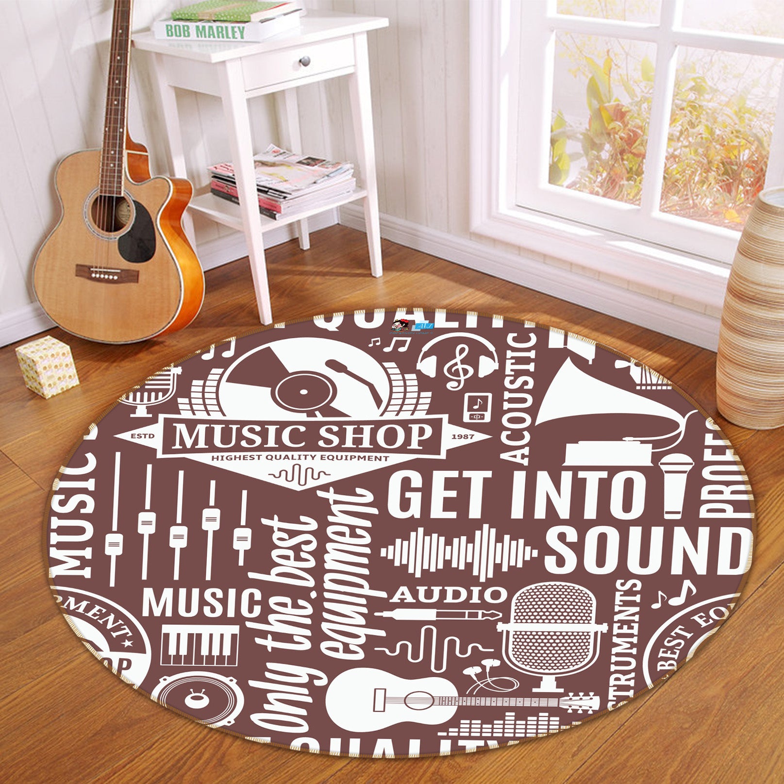 3D Instrumental Music 64142 Round Non Slip Rug Mat