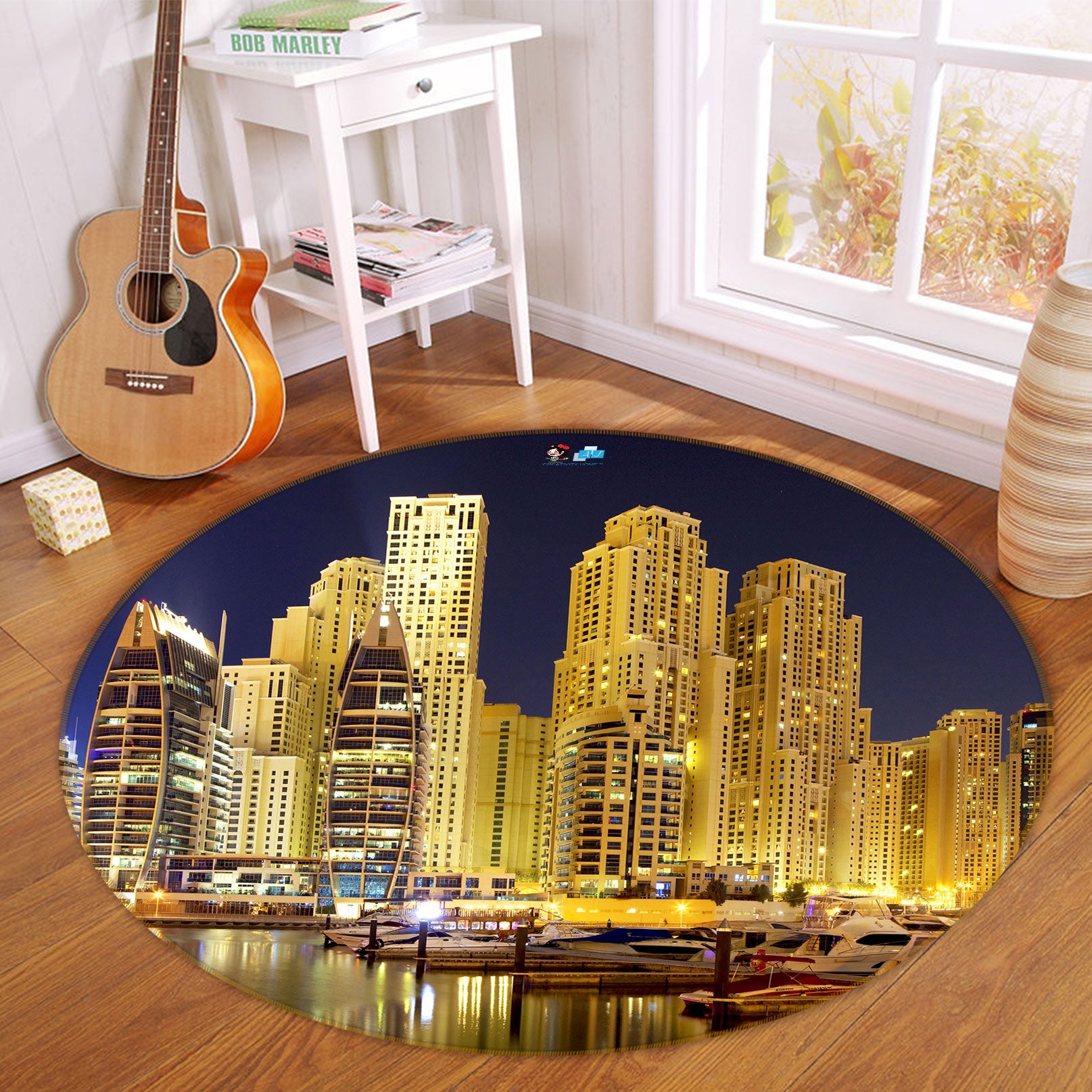 3D City Snow Scene 72152 Round Non Slip Rug Mat